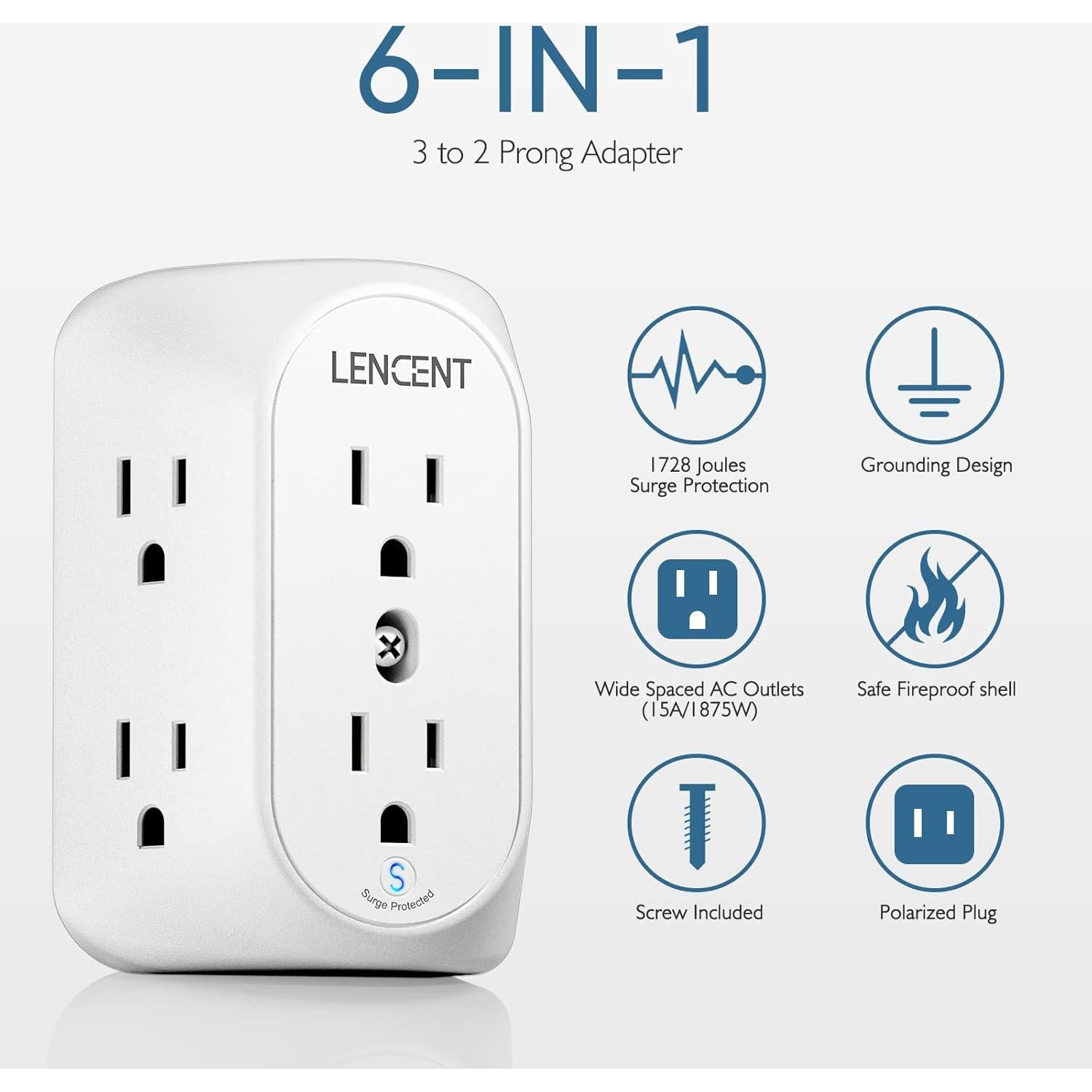 Adaptador Enchufe 2 a 3 Patas LENCENT 6 Salidas Protector