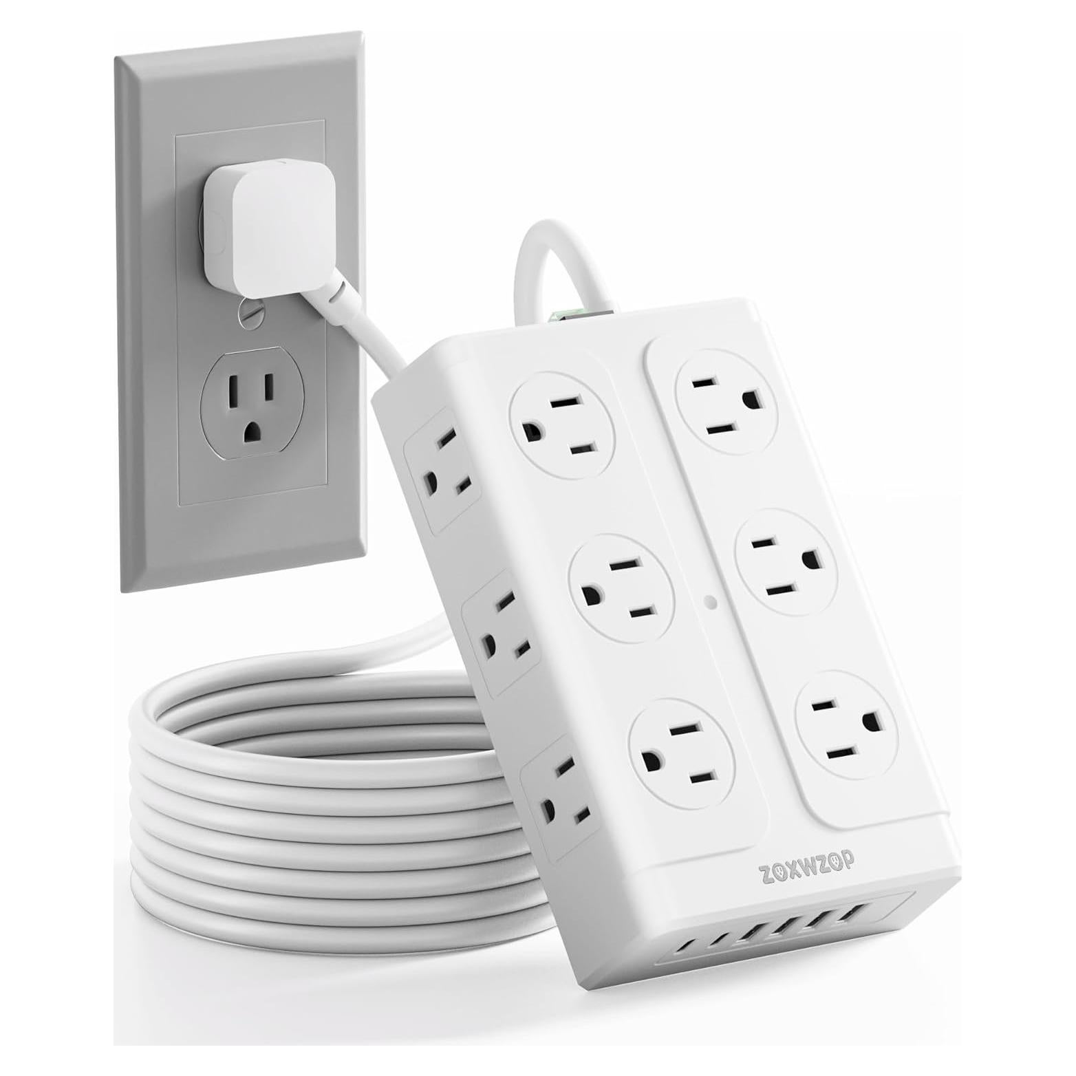 Regleta Zoxwzop 18 en 1 con 12 Salidas y 6 Puertos USB