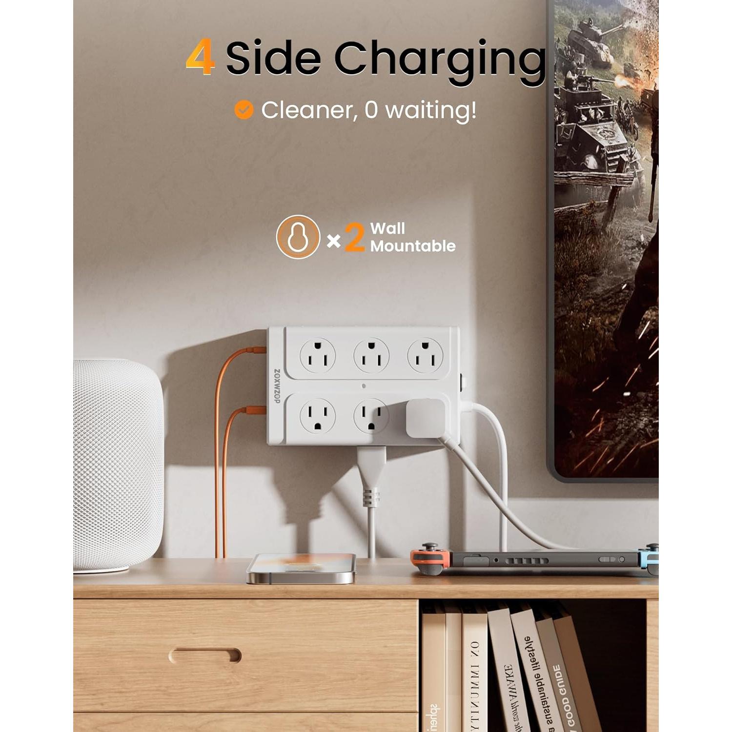 Regleta Zoxwzop 18 en 1 con 12 Salidas y 6 Puertos USB