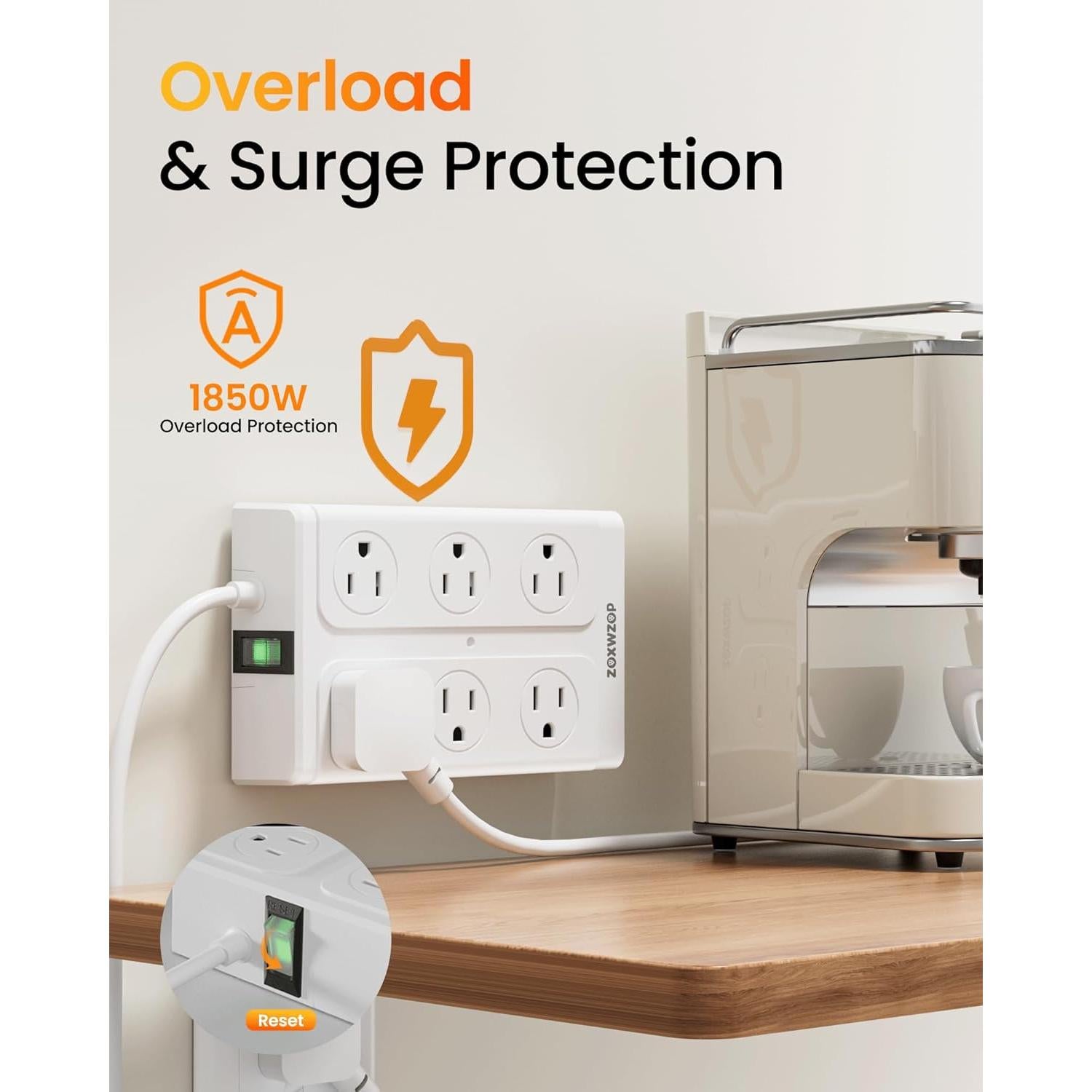 Regleta Zoxwzop 18 en 1 con 12 Salidas y 6 Puertos USB