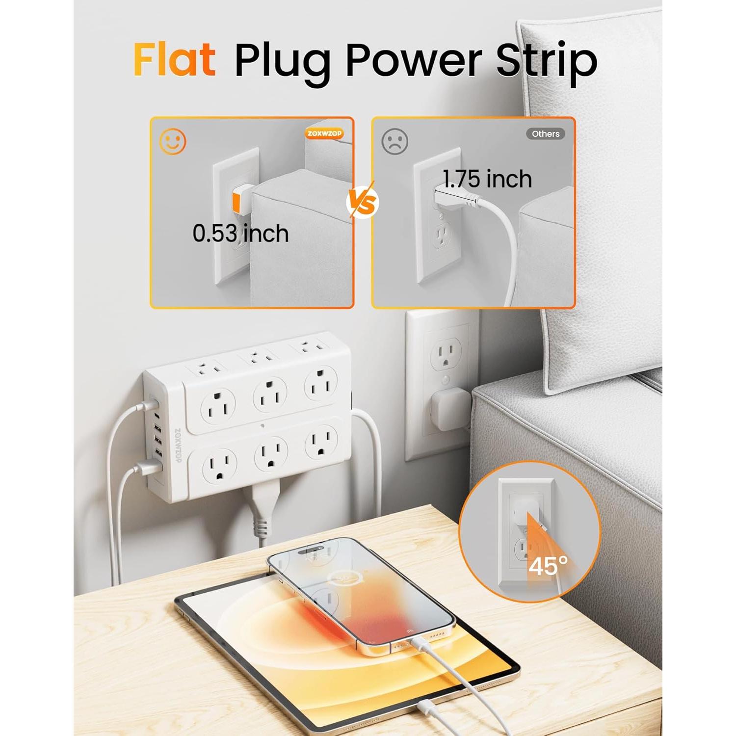 Regleta Zoxwzop 18 en 1 con 12 Salidas y 6 Puertos USB