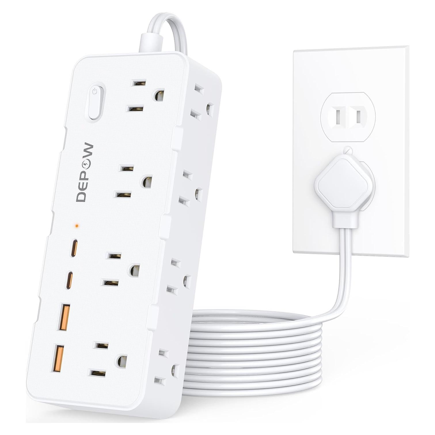 Adaptador de enchufe 2 a 3 clavijas DEPOW con 8 AC y 4 USB