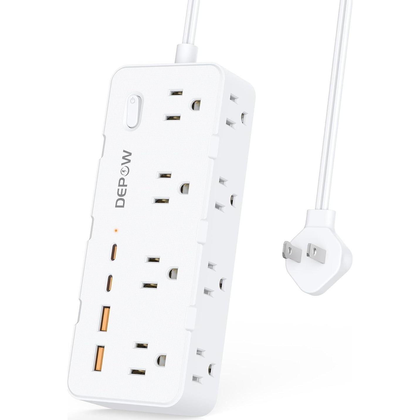 Adaptador de enchufe 2 a 3 clavijas DEPOW con 8 AC y 4 USB