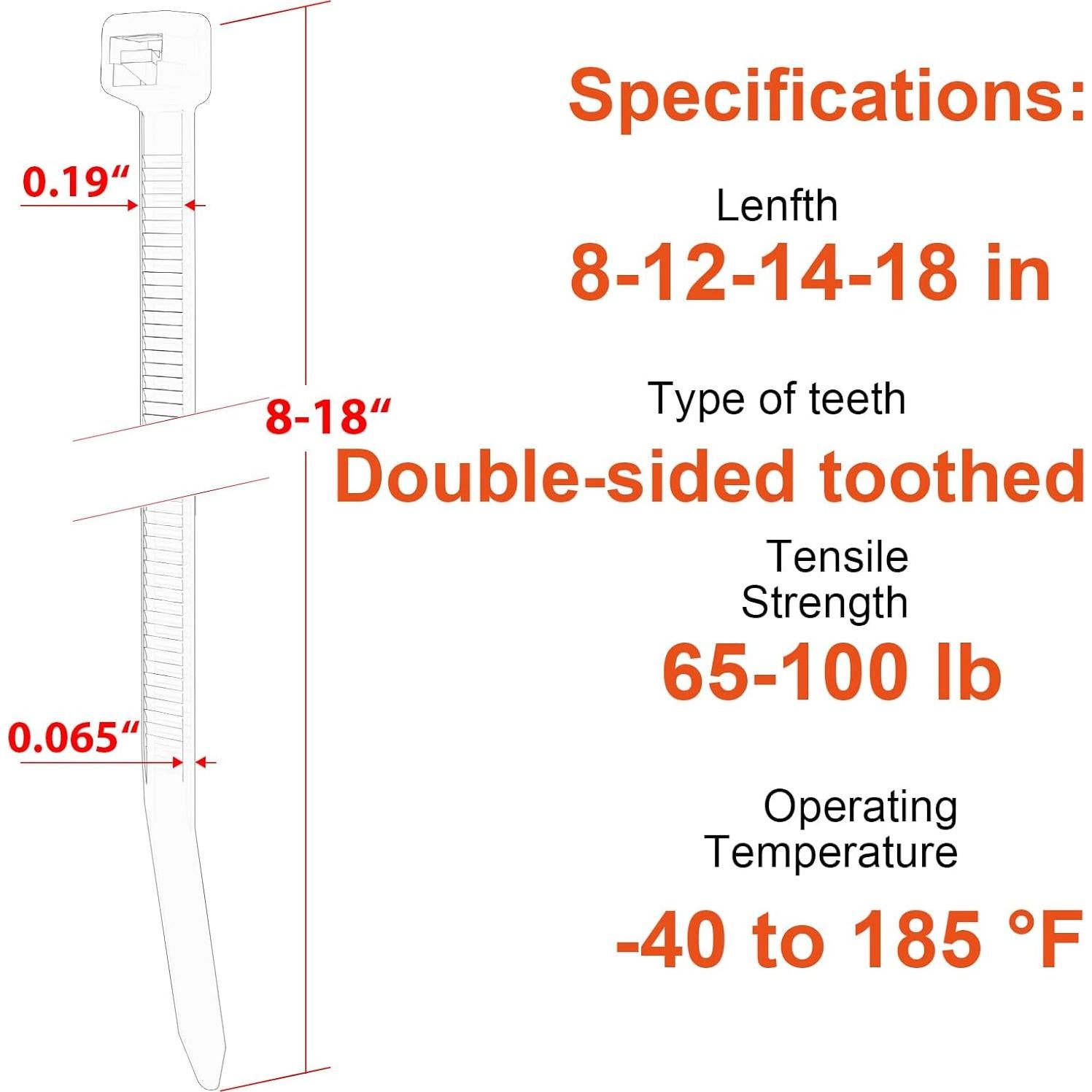 Bridas de Plástico JIANYANG 8-12-14-18" 400 Paquetes 100 LBS