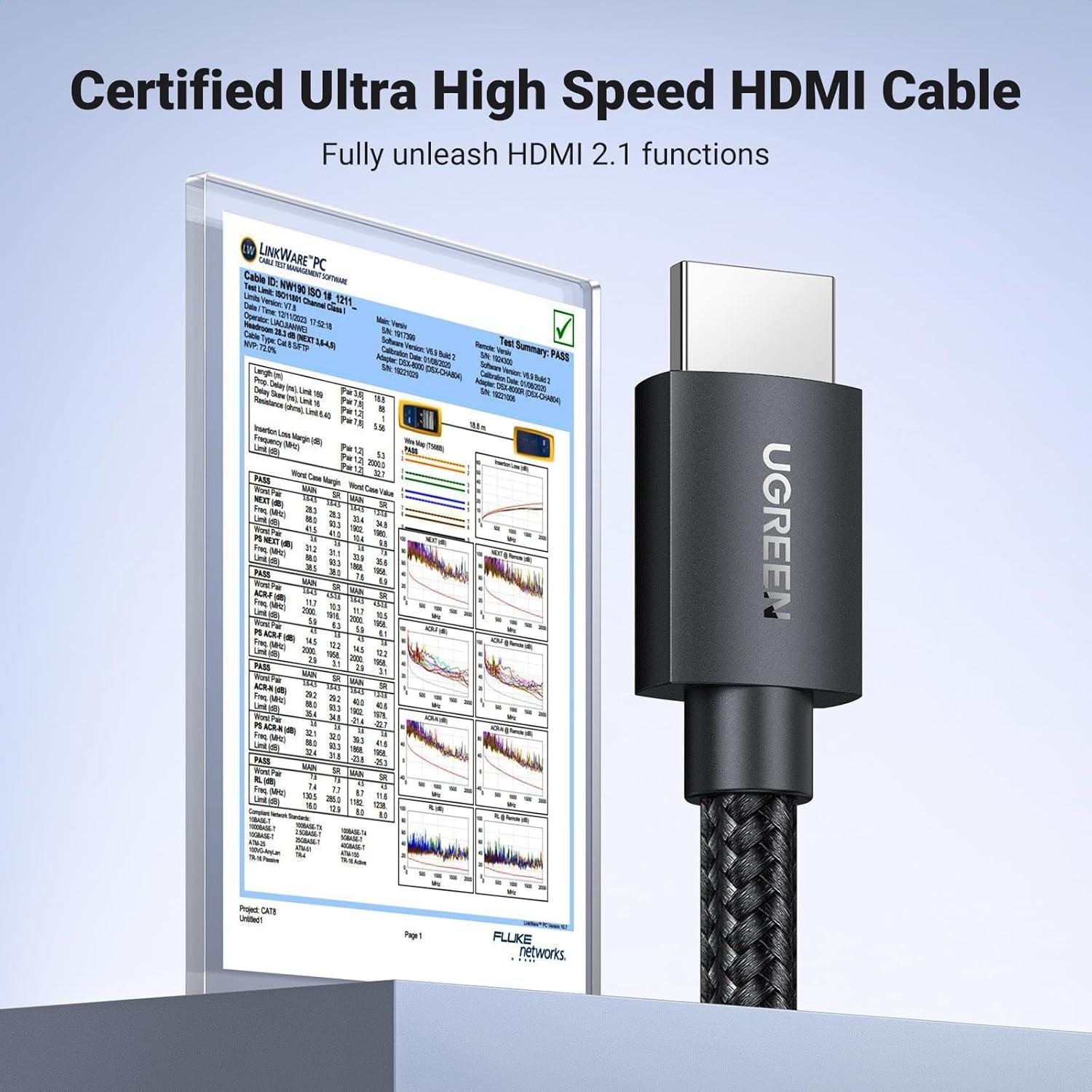 Cable HDMI 2.1 UGREEN 8K 2.0M Ultra Alta Velocidad 48Gbps