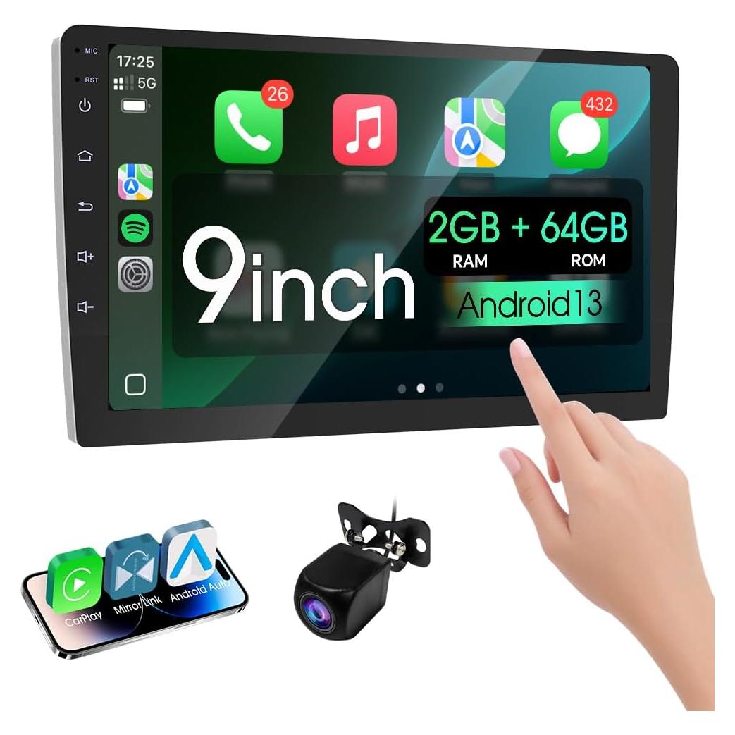 Estéreo de coche Haudio 9" Bluetooth 5.0 con CarPlay y cámara 1080P