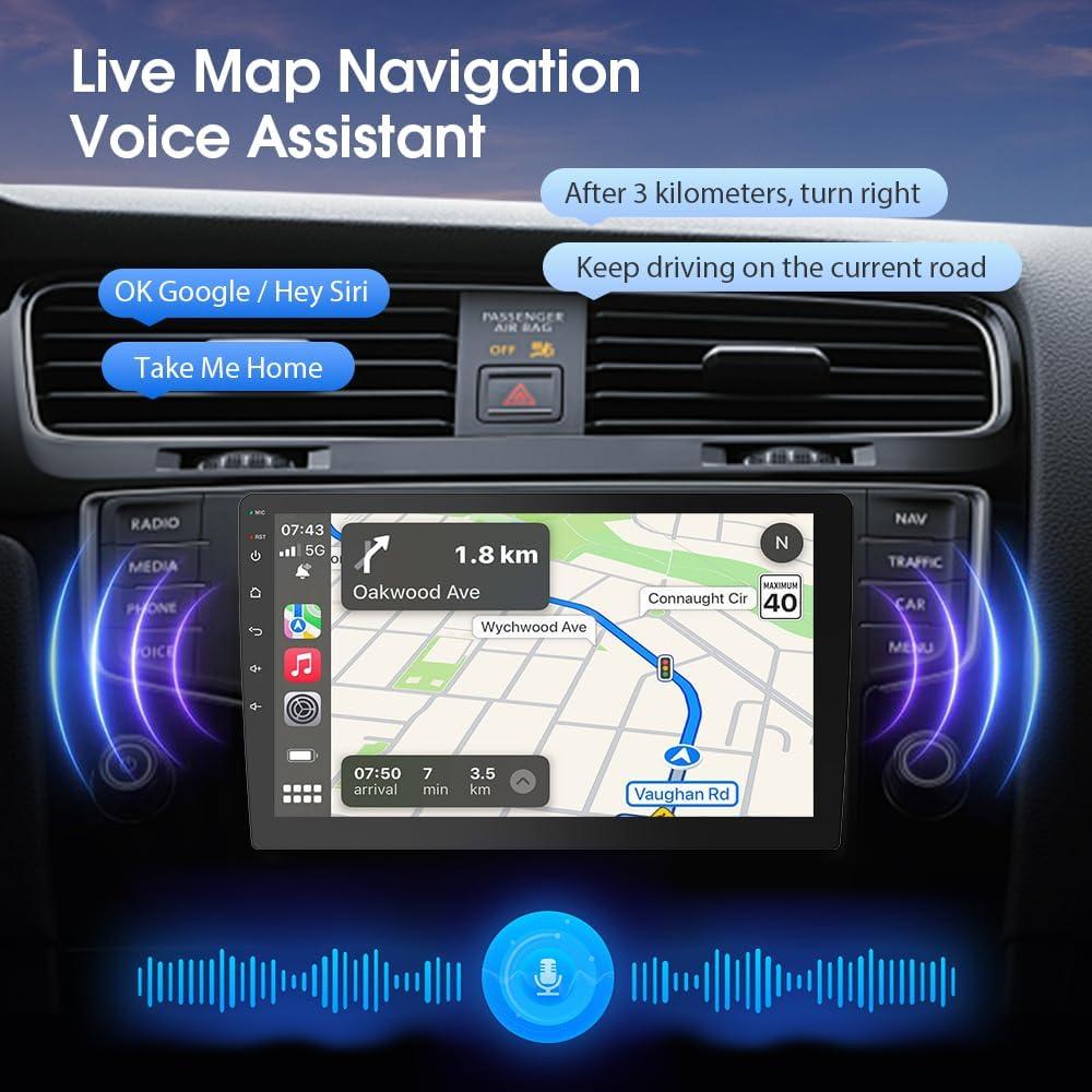 Estéreo de coche Haudio 9" Bluetooth 5.0 con CarPlay y cámara 1080P