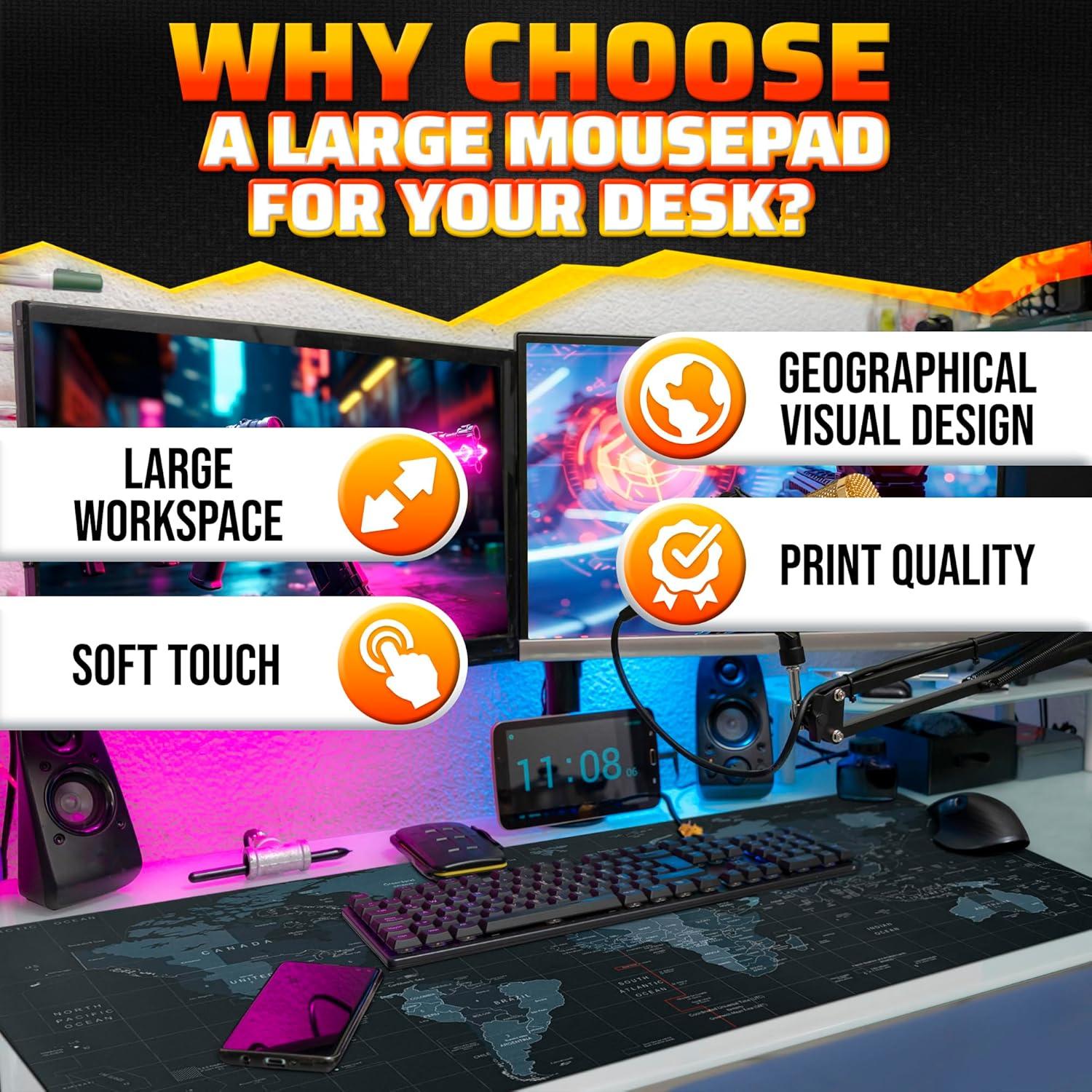 Alfombrilla de Ratón XL Helvetios Mapa del Mundo 88.9x39.9 cm