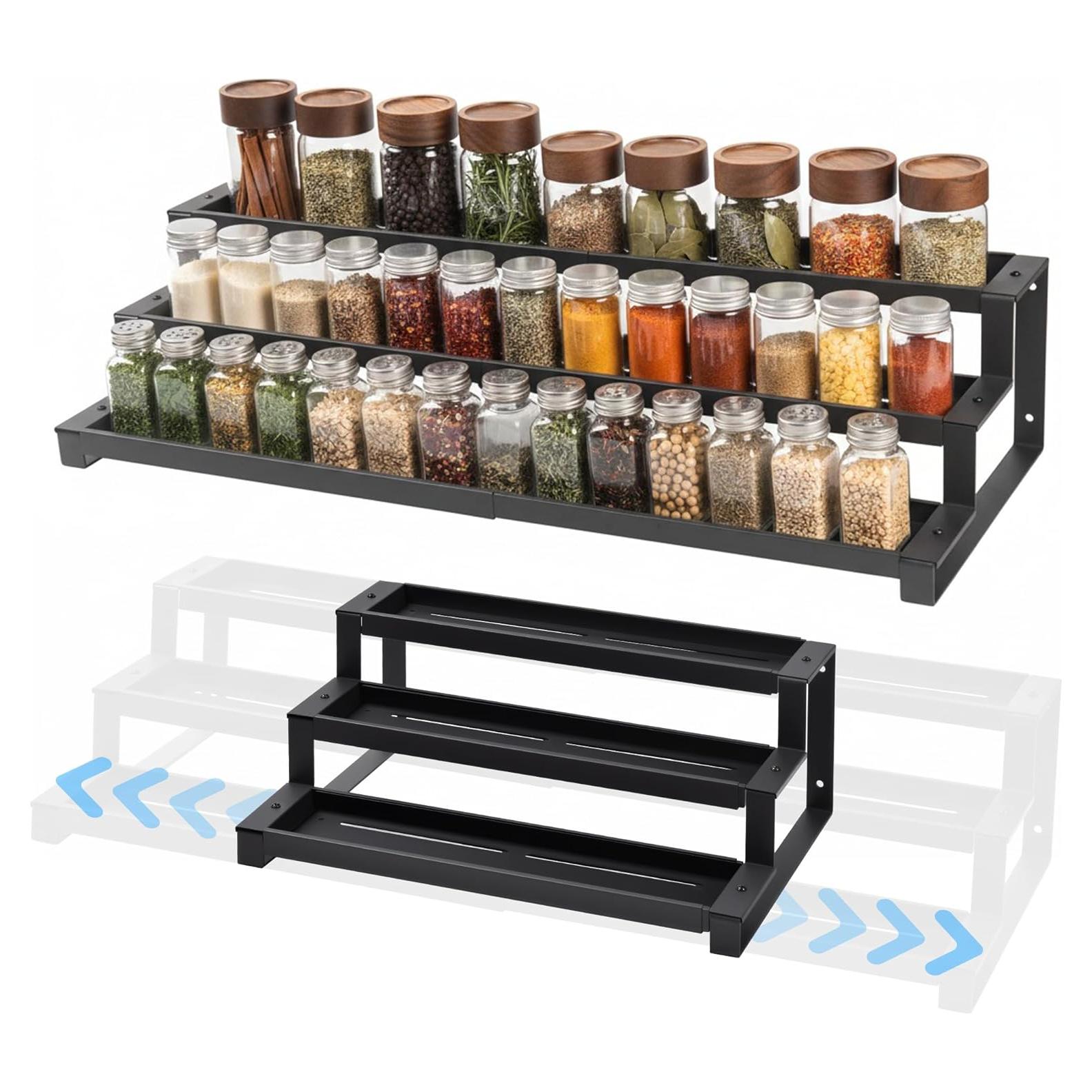 Estante de especias GOENDR 3 niveles expandible 40.6-73.7 cm negro