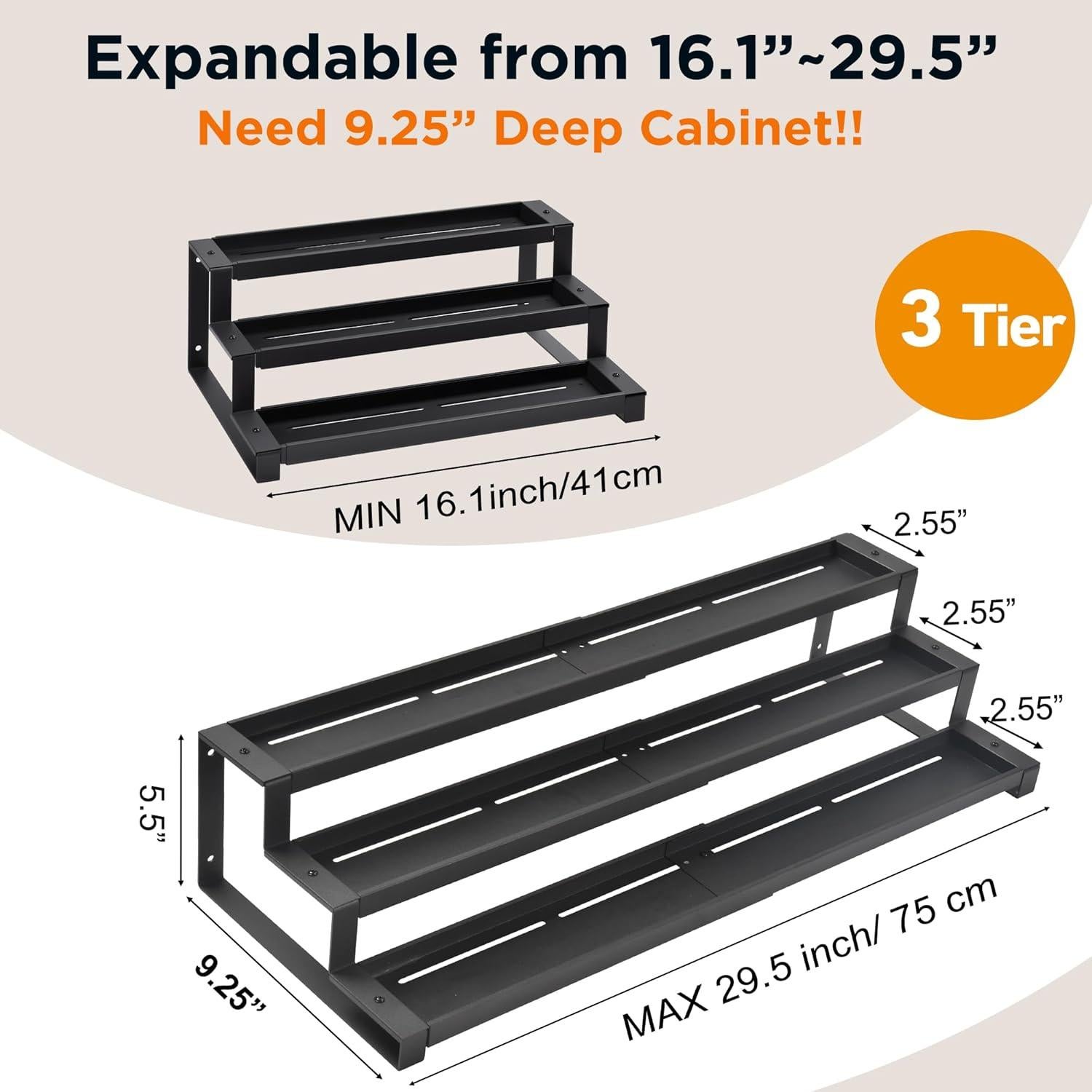 Estante de especias GOENDR 3 niveles expandible 40.6-73.7 cm negro