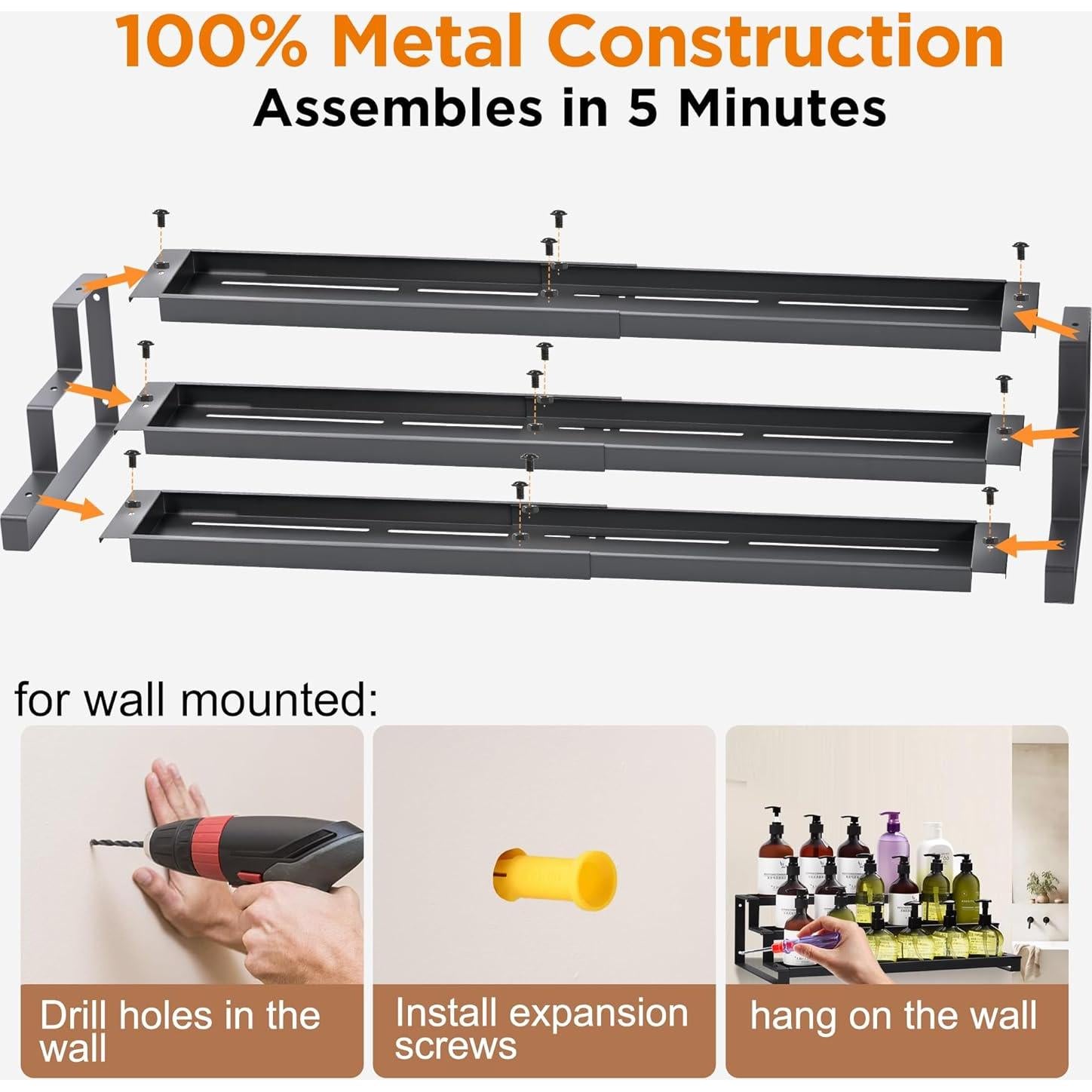 Estante de especias GOENDR 3 niveles expandible 40.6-73.7 cm negro