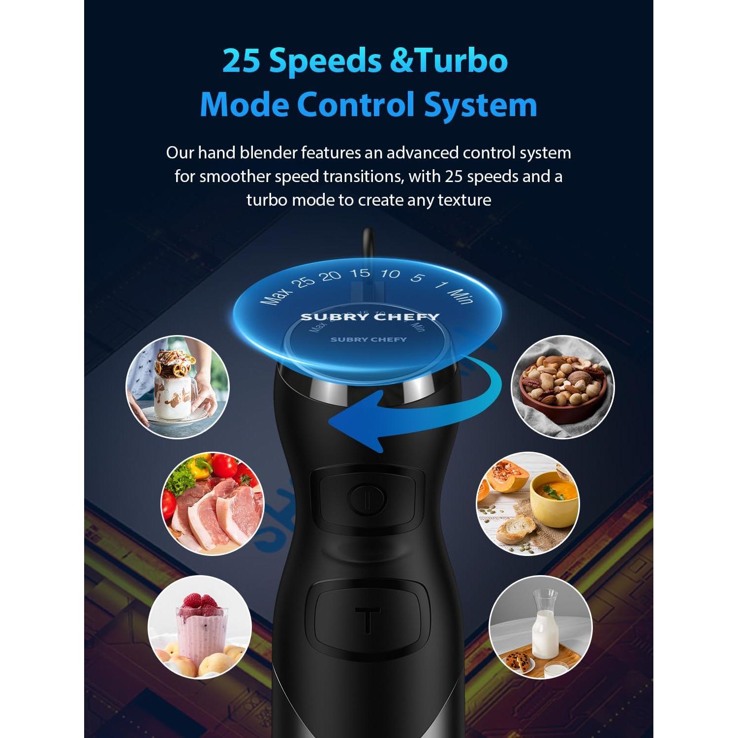 Batidor de Inmersión Subry Chefy 1000W 25 Velocidades Acero Inoxidable