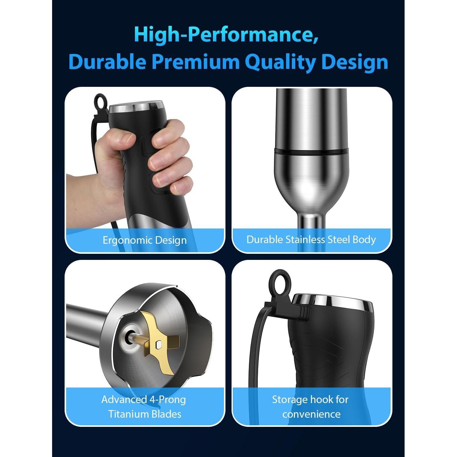 Batidor de Inmersión Subry Chefy 1000W 25 Velocidades Acero Inoxidable