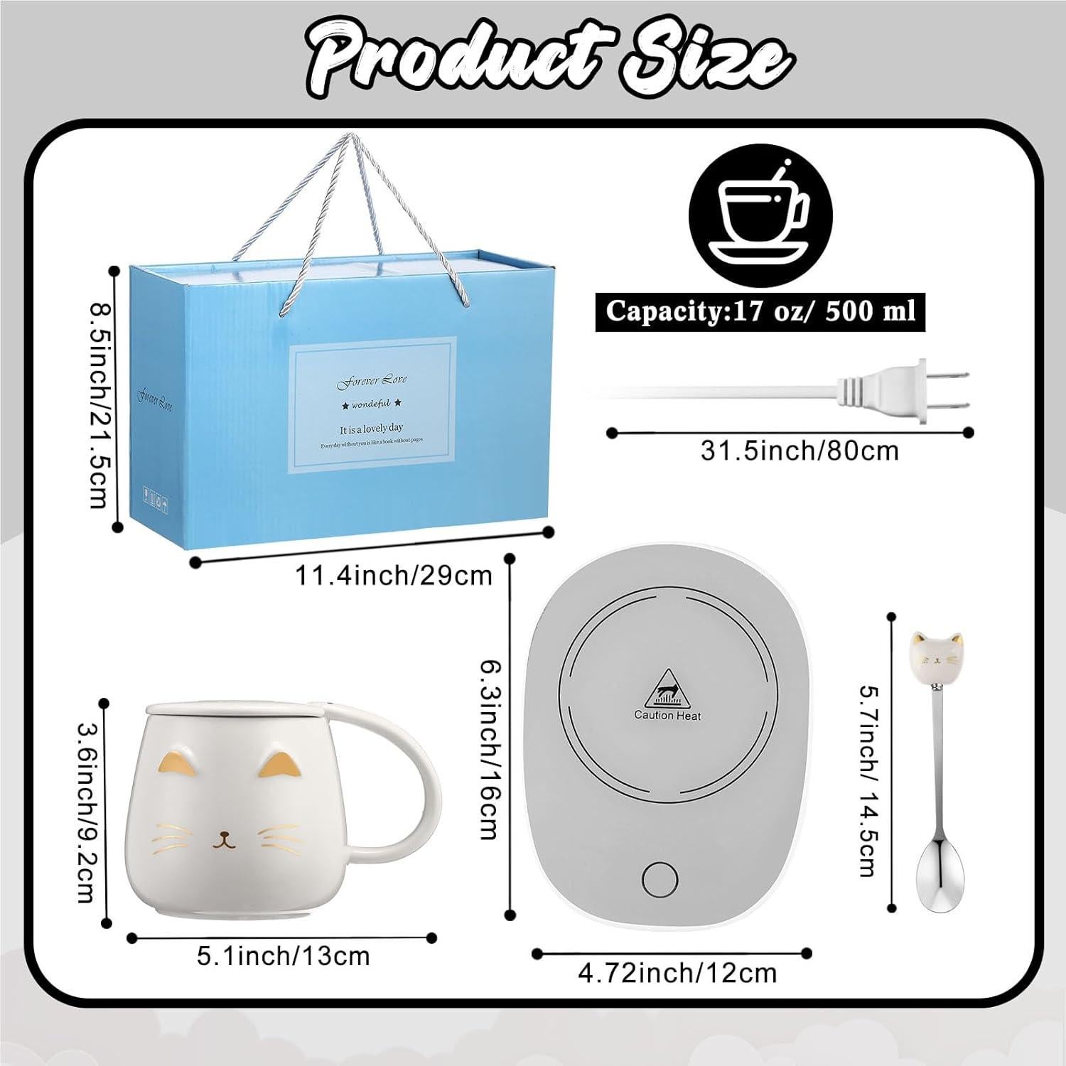 Calentador de taza eléctrico Reallnaive con diseño de gato blanco