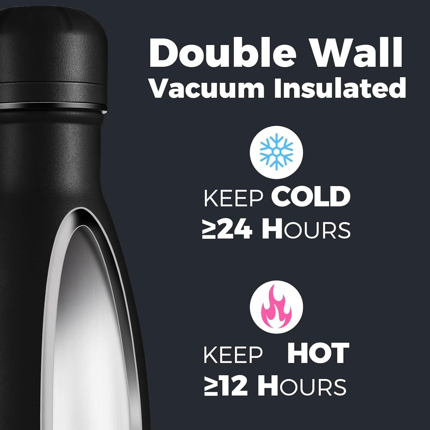 Botella de Agua Aislada Volhoply 500ml Acero Inoxidable Negro