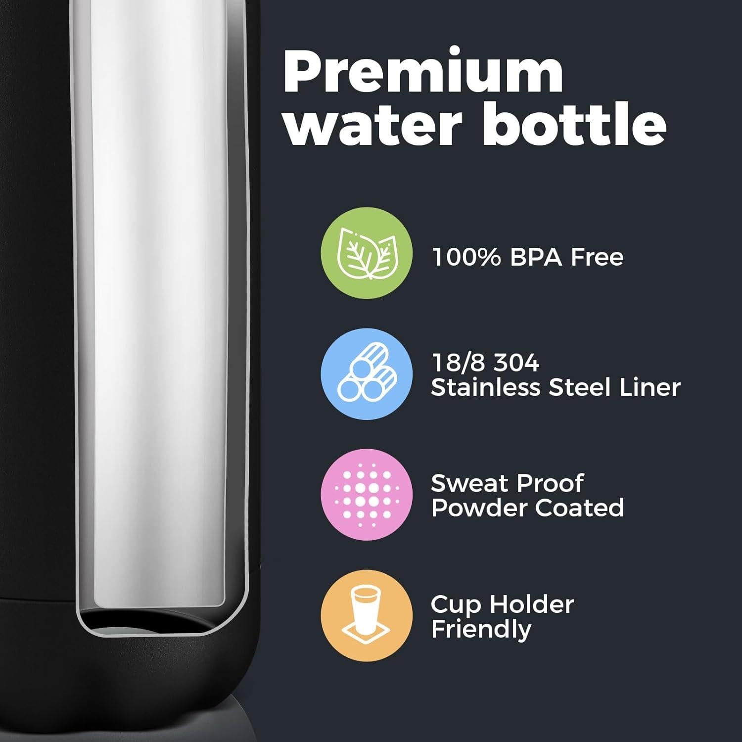 Botella de Agua Aislada Volhoply 500ml Acero Inoxidable Negro