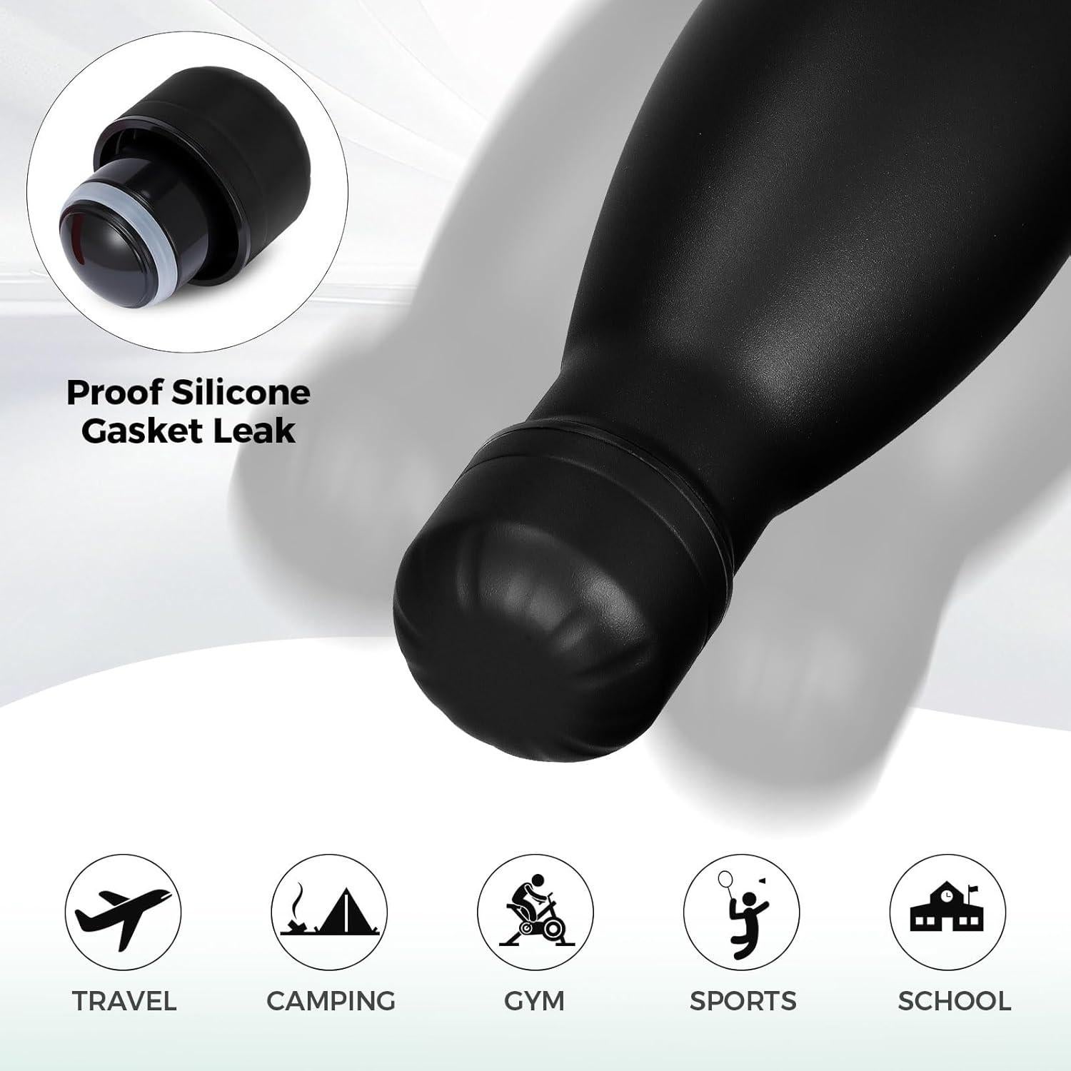 Botella de Agua Aislada Volhoply 500ml Acero Inoxidable Negro