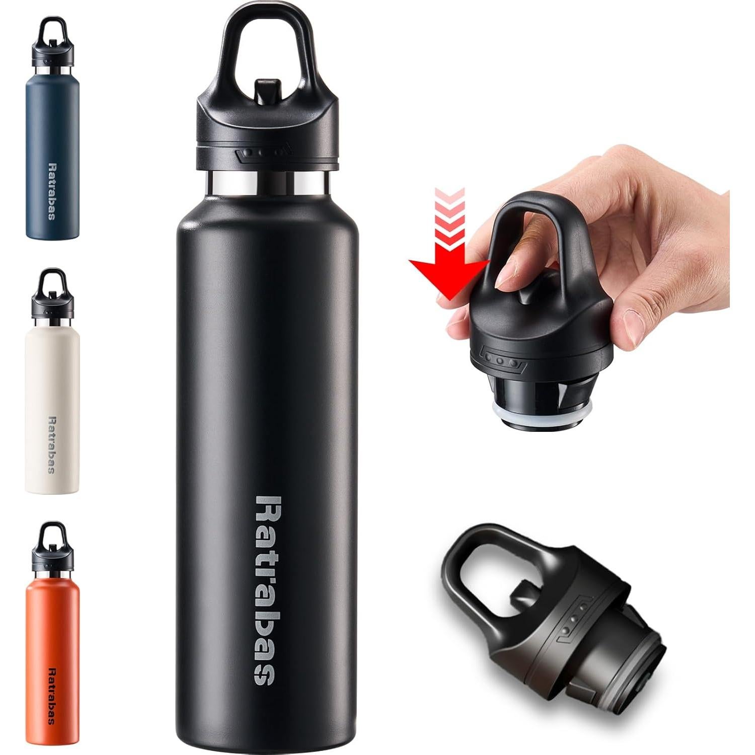 Botella de Agua Aislada Ratrabas 621 ML con Tapa a Prueba de Fugas