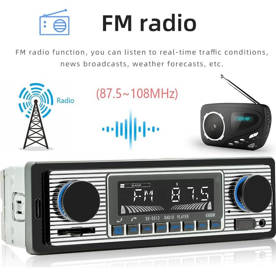 Estéreo de Coche Oeretzrac JSD-5513 Bluetooth Retro 17.78cm