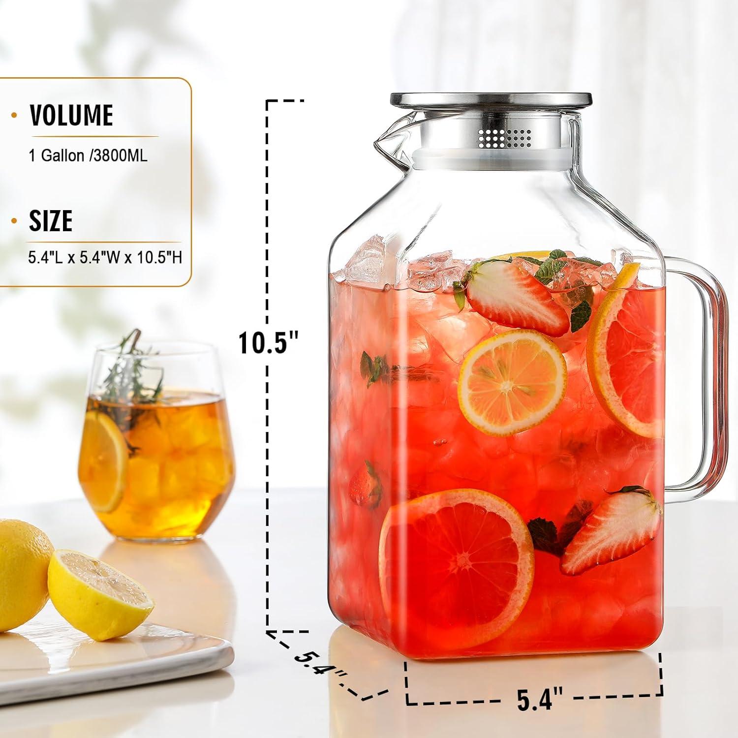 Paquete de 2 Jarras Cuadradas de Vidrio Borosilicato 3.78L