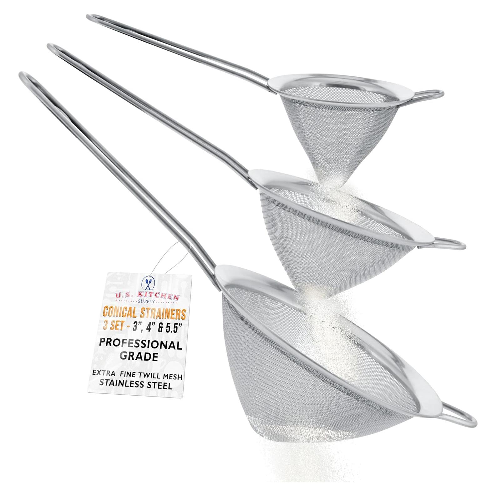Juego de 3 Coladores Cónicos Acero Inoxidable U.S. Kitchen Supply