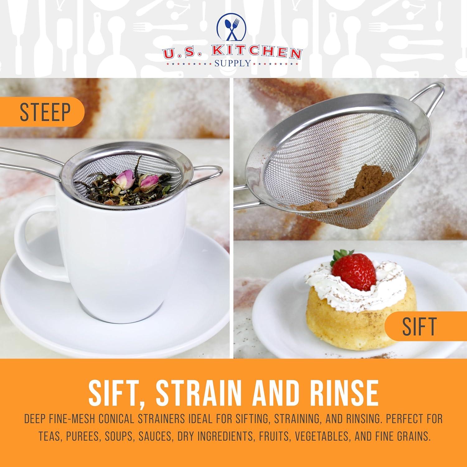 Juego de 3 Coladores Cónicos Acero Inoxidable U.S. Kitchen Supply