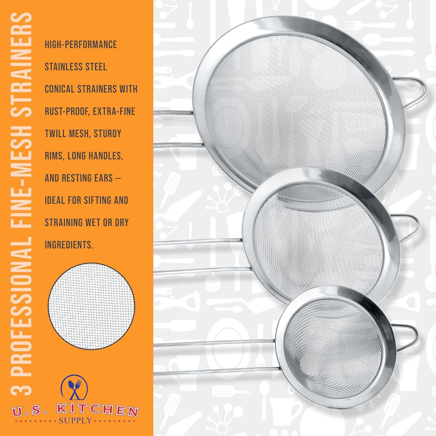 Juego de 3 Coladores Cónicos Acero Inoxidable U.S. Kitchen Supply