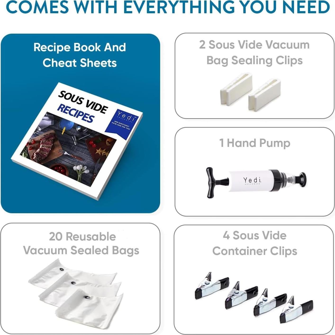Yedi Sous Vide Cooker 1000W con Accesorios Deluxe y Recetas