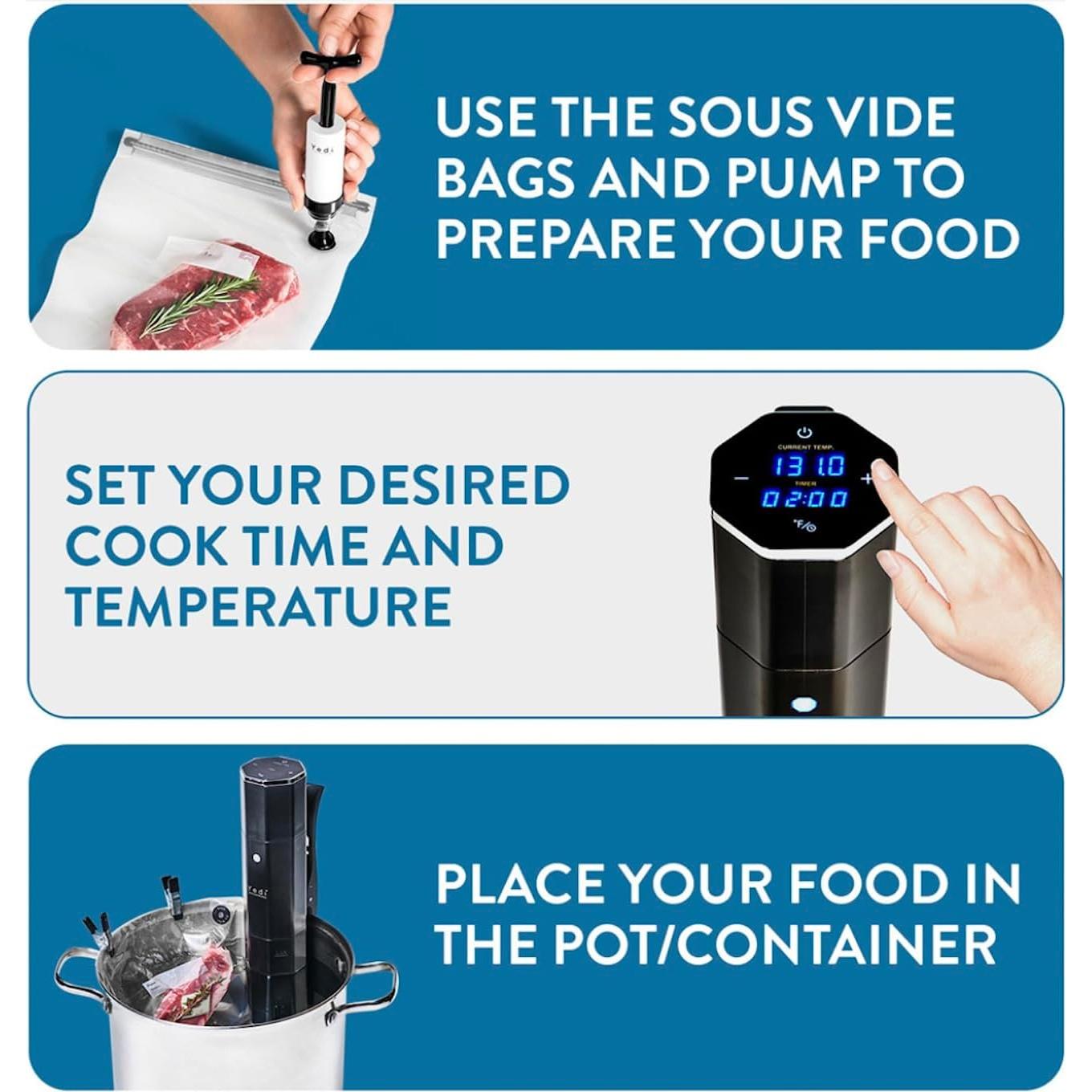 Yedi Sous Vide Cooker 1000W con Accesorios Deluxe y Recetas