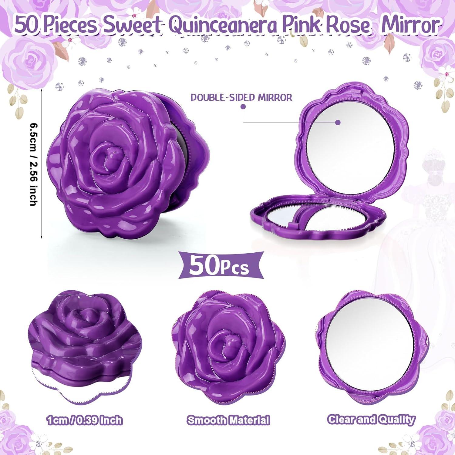 Wenqik 50 Espejos Compactos Rosa Quinceañera y Tarjetas