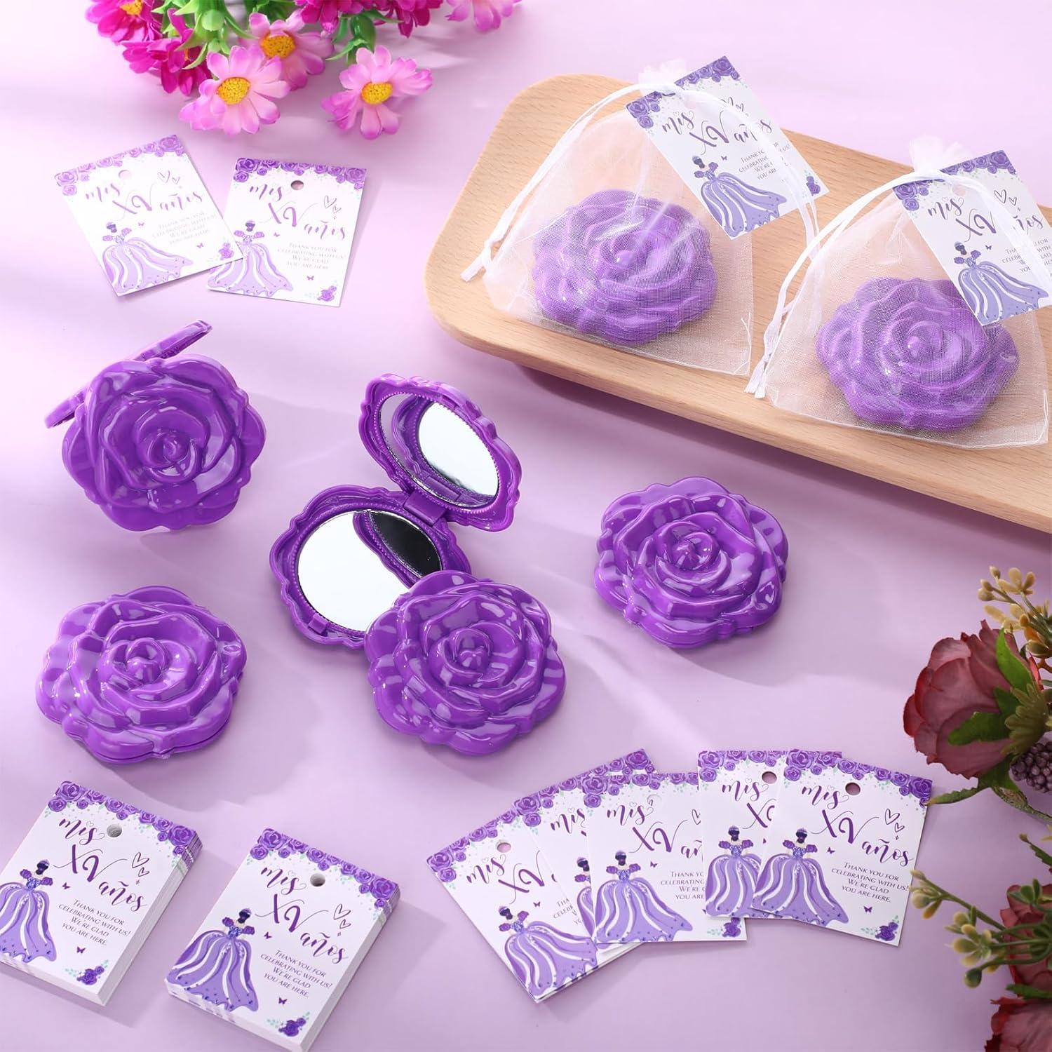 Wenqik 50 Espejos Compactos Rosa Quinceañera y Tarjetas