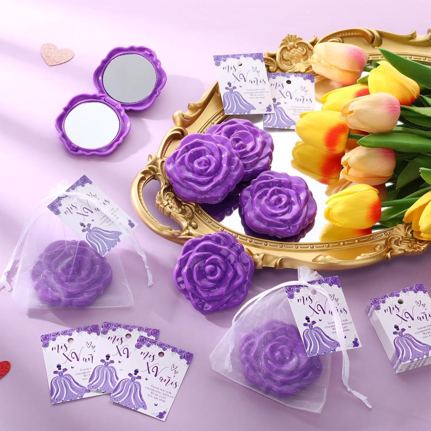 Wenqik 50 Espejos Compactos Rosa Quinceañera y Tarjetas