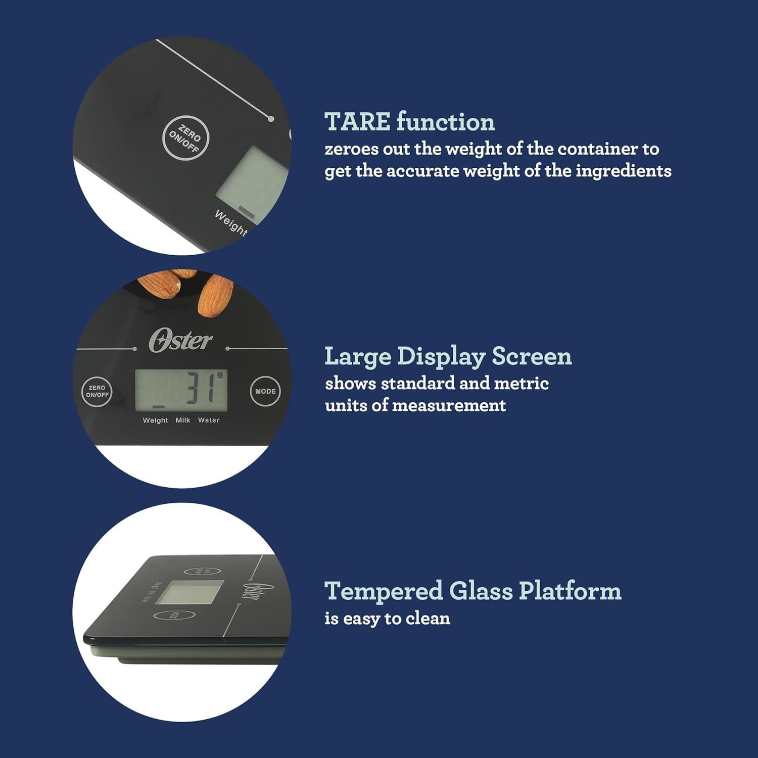 Báscula de Cocina Digital Oster Gridley 5 kg con Pantalla LCD