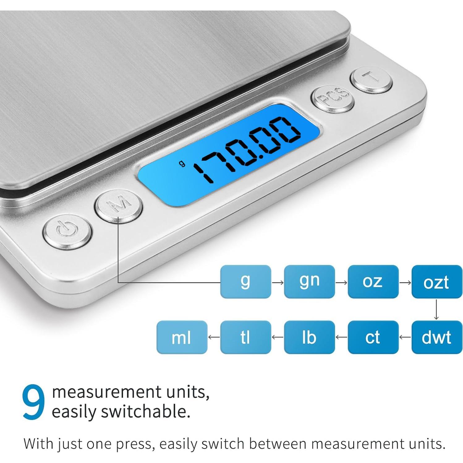 Báscula Digital de Cocina CXUNFHCL 500g 0.01g Acero Inoxidable