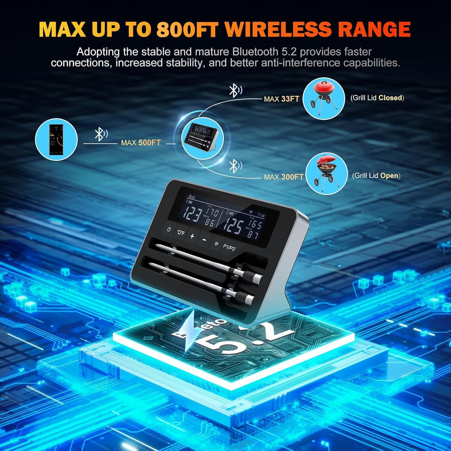 Termómetro de Carne Inalámbrico NoWoW BQ50-2 con 2 Probetas