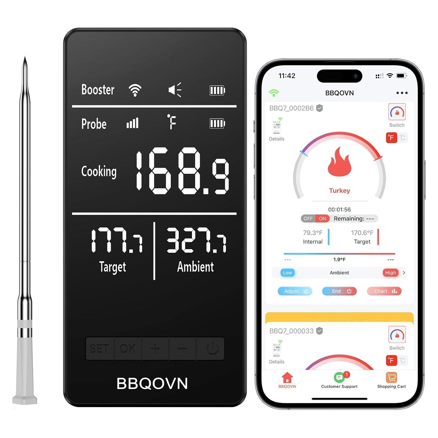 Termómetro de Carne Inalámbrico WiFi BBQOVN BBQ7 Plata