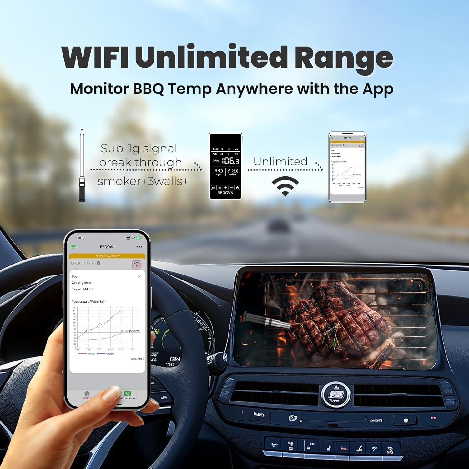 Termómetro de Carne Inalámbrico WiFi BBQOVN BBQ7 Plata