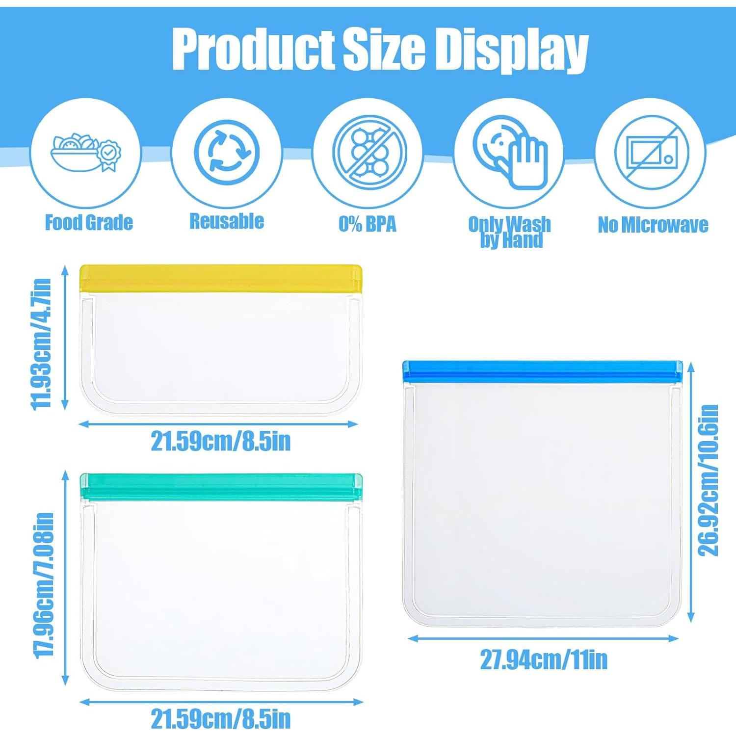 Paquete de 32 Bolsas Reutilizables de Silicona - 3 Tamaños
