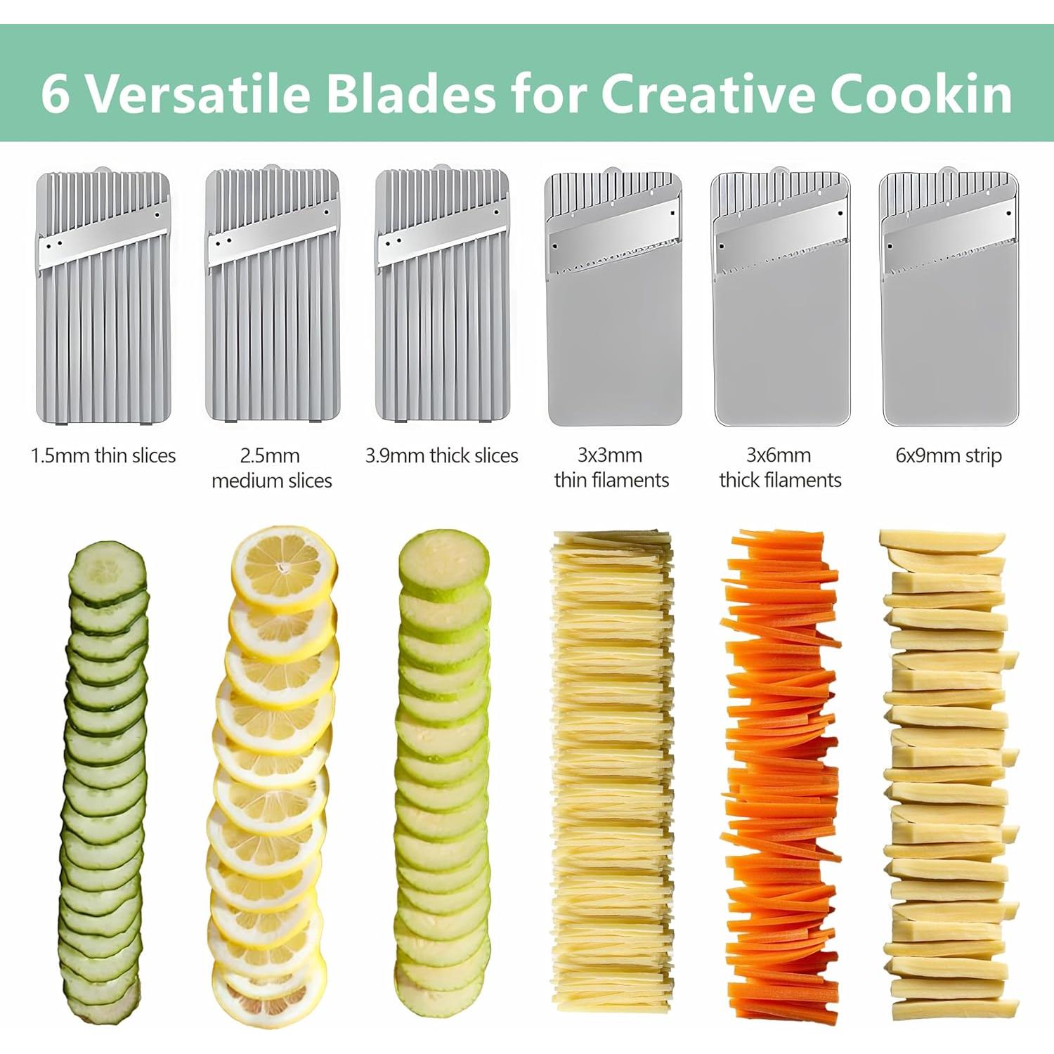 Cortador Mandolina ZQOZQO 6-en-1 con 6 Cuchillas de Acero Inoxidable