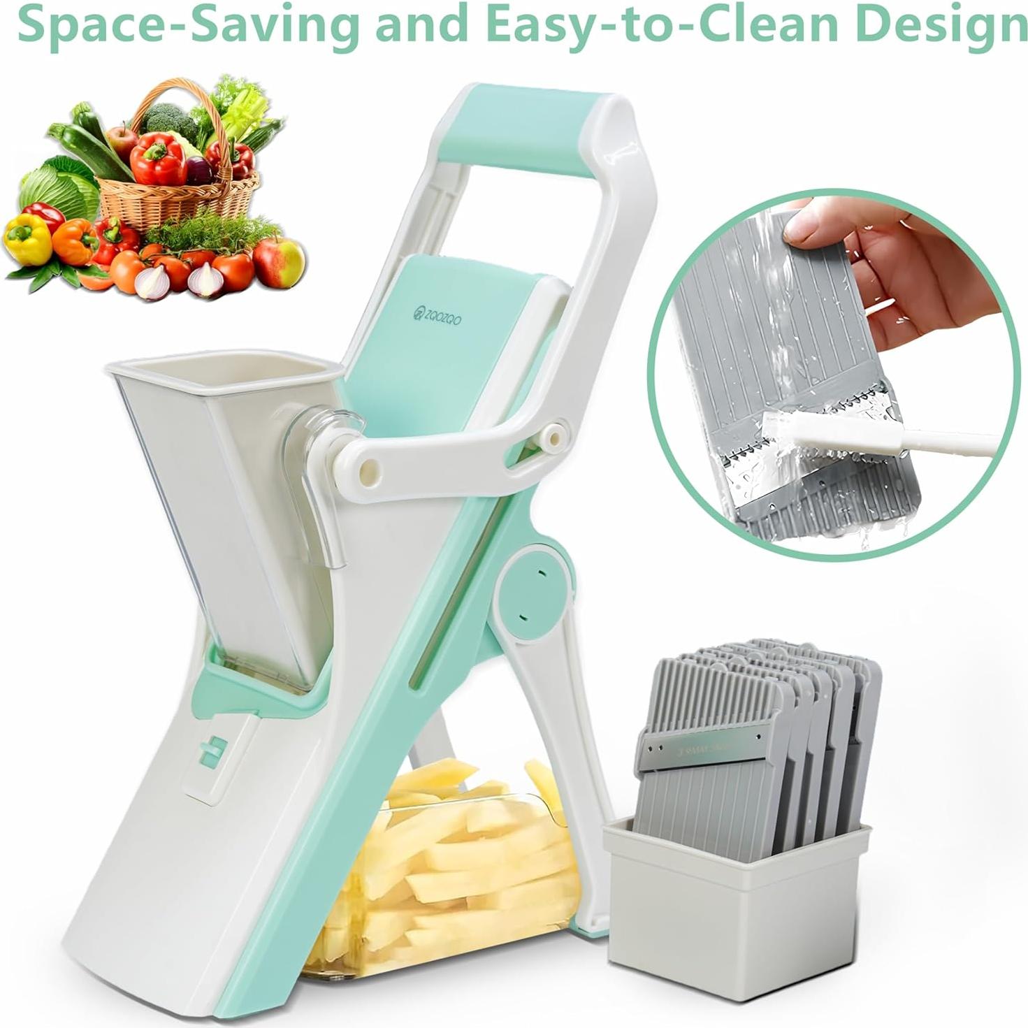 Cortador Mandolina ZQOZQO 6-en-1 con 6 Cuchillas de Acero Inoxidable