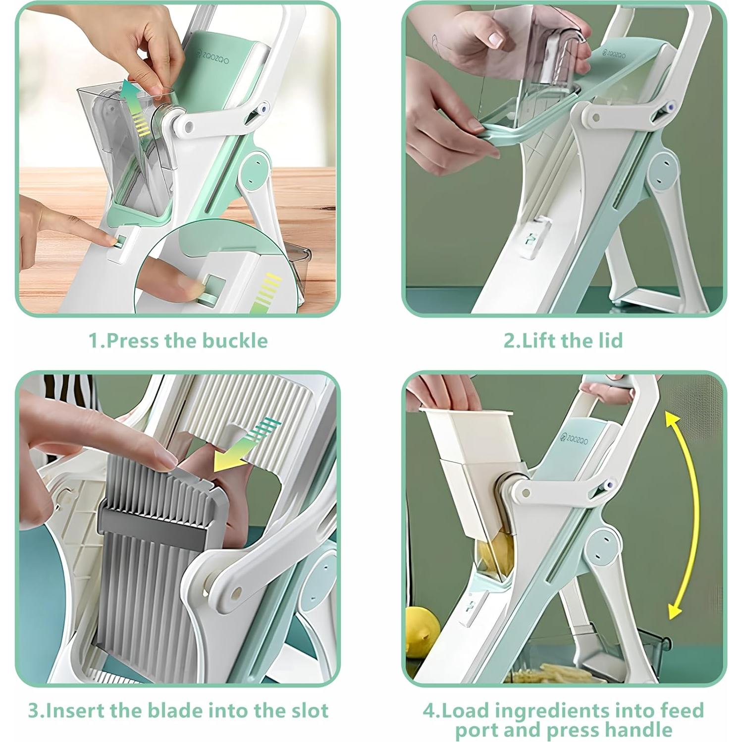 Cortador Mandolina ZQOZQO 6-en-1 con 6 Cuchillas de Acero Inoxidable