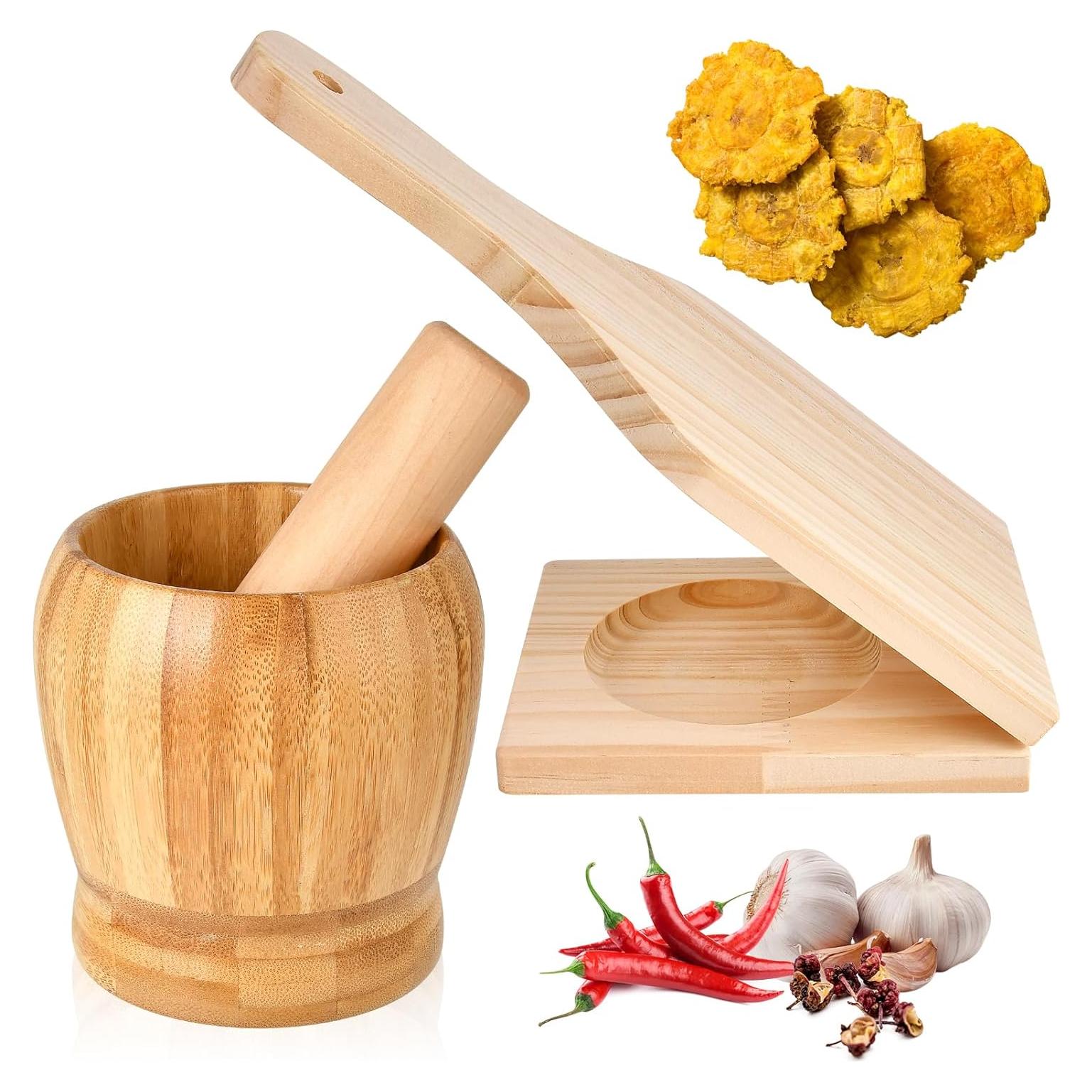 Juego de Mortero y Mano de Mortero Supkiir + Aplastador de Plátano