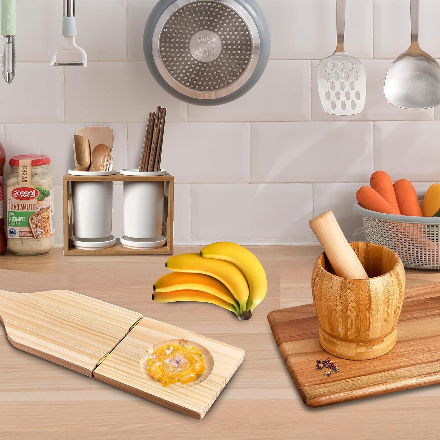 Juego de Mortero y Mano de Mortero Supkiir + Aplastador de Plátano