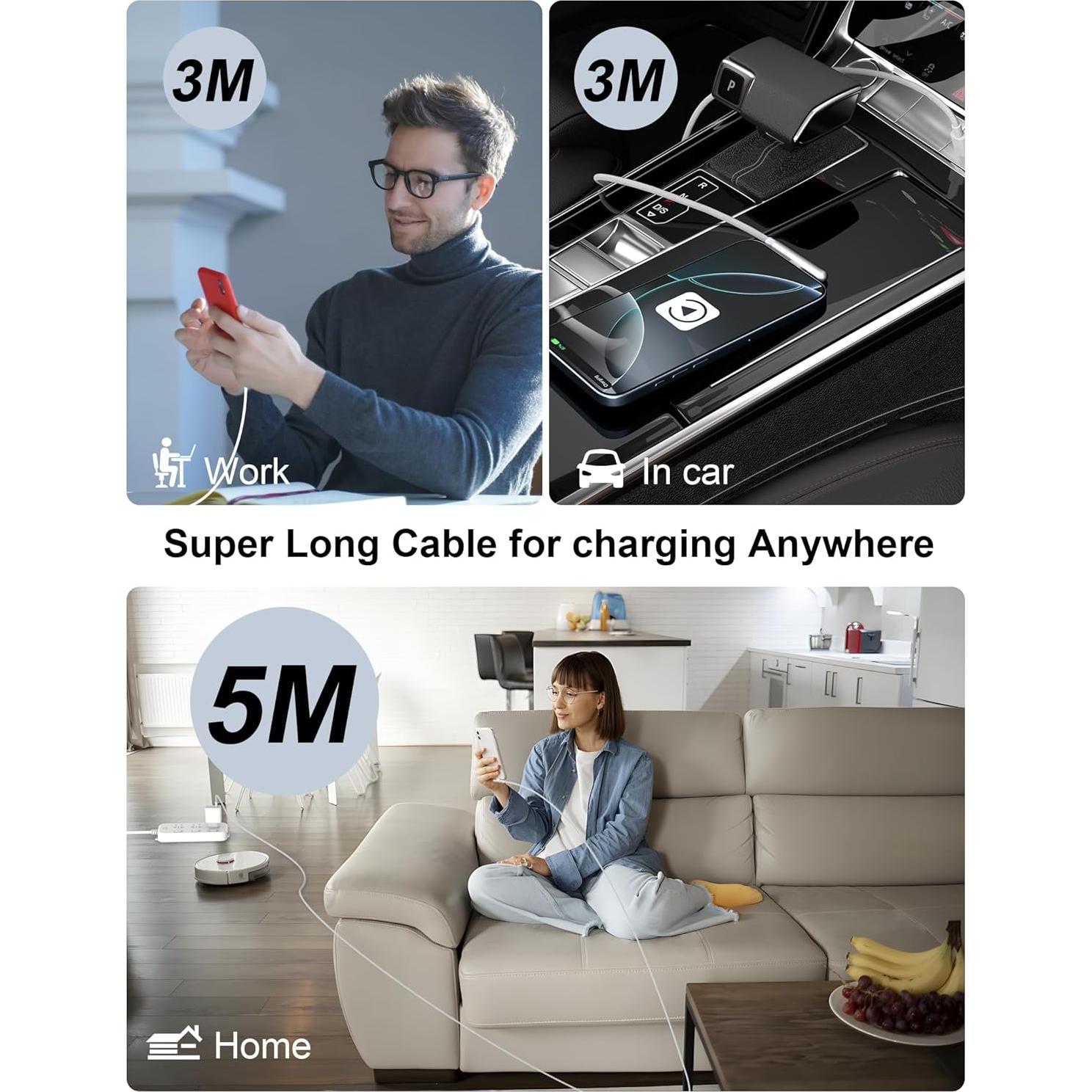 Cable USB C 240W 16 pies AIAUXAI Carga Rápida Blanco