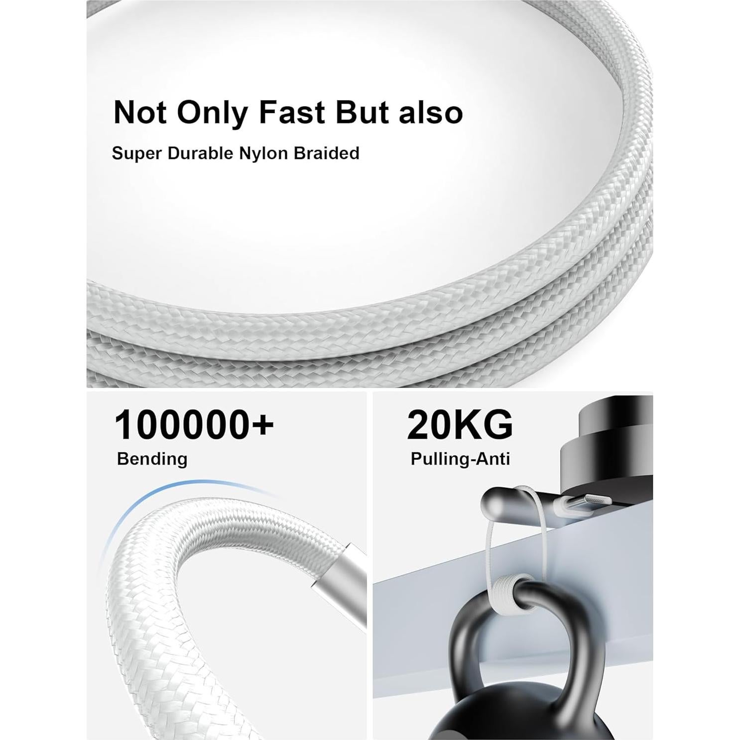 Cable USB C 240W 16 pies AIAUXAI Carga Rápida Blanco