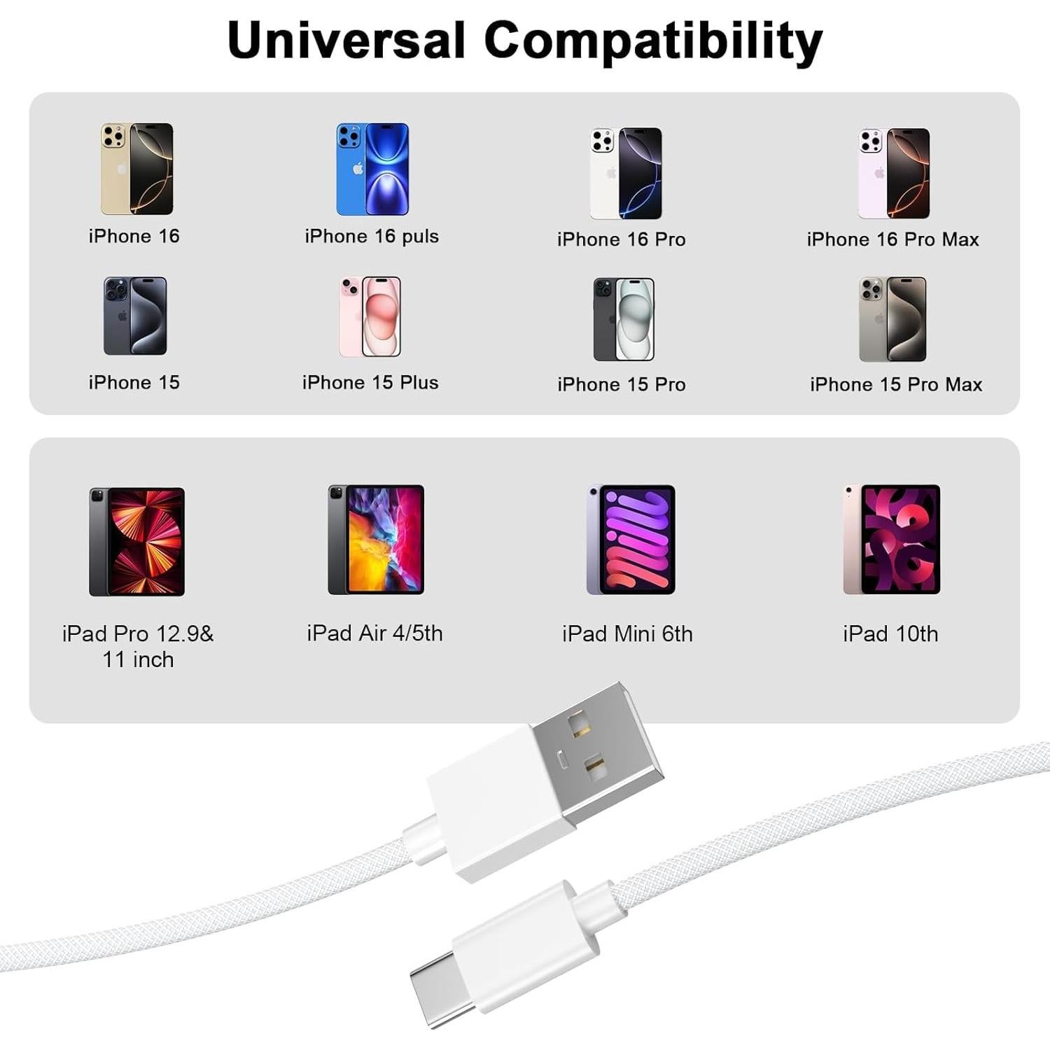 Cable Carplay 3M esbeecables USB A a C para iPhone 17/16/15