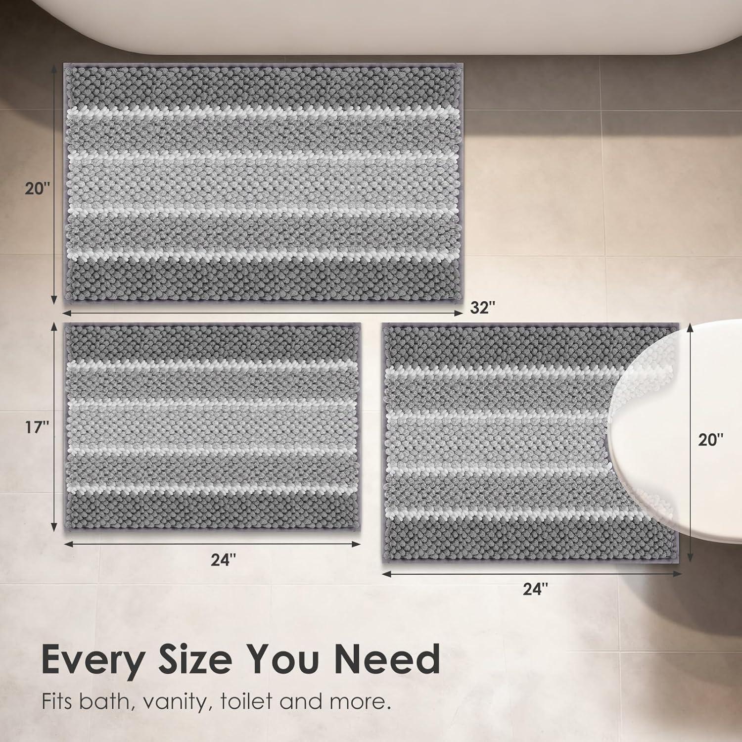 ArtyCozy Alfombrillas de Baño Chenille 3 Piezas Antideslizantes