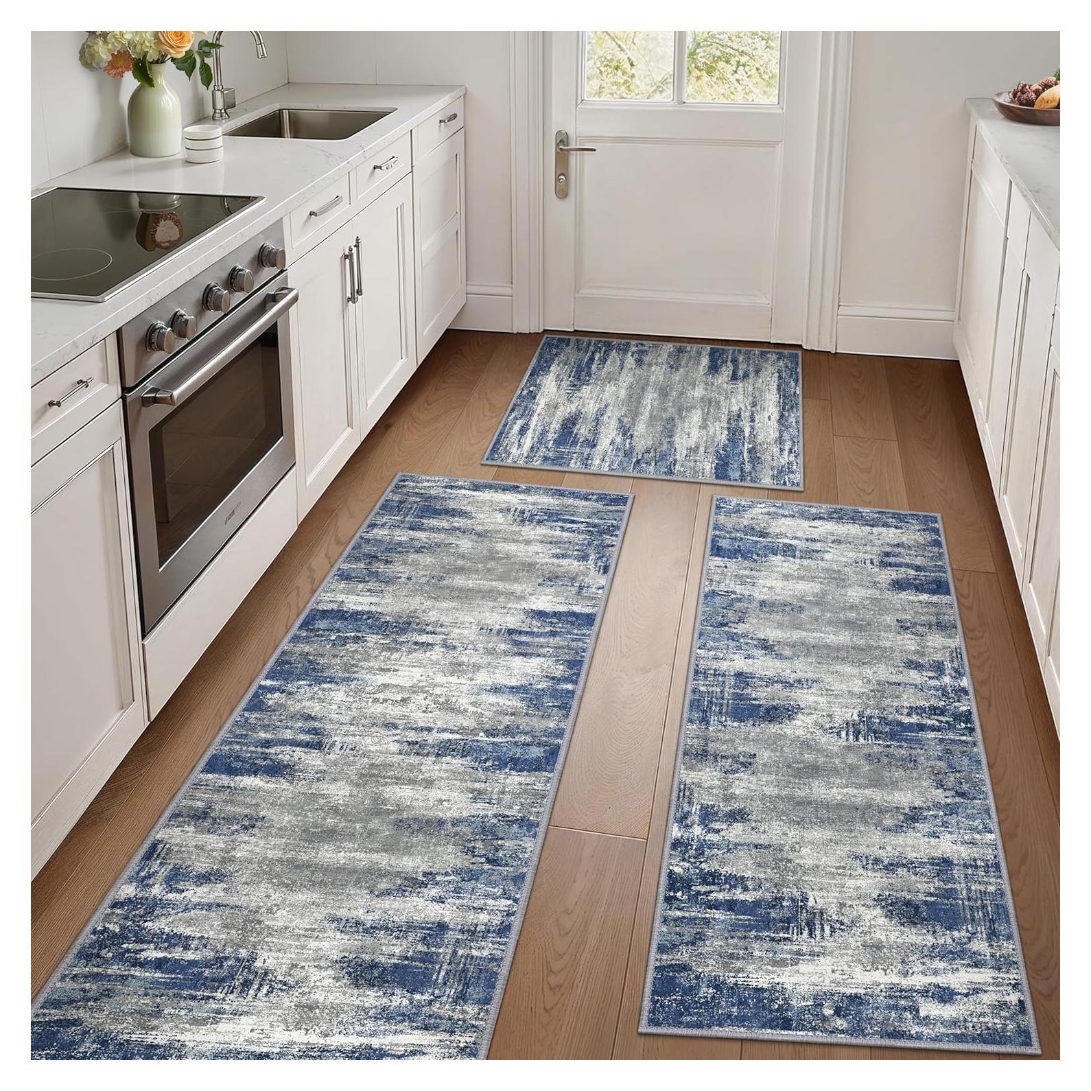 Alfombrillas de Cocina Antideslizantes GENIMO 3 Piezas Azul y Marfil