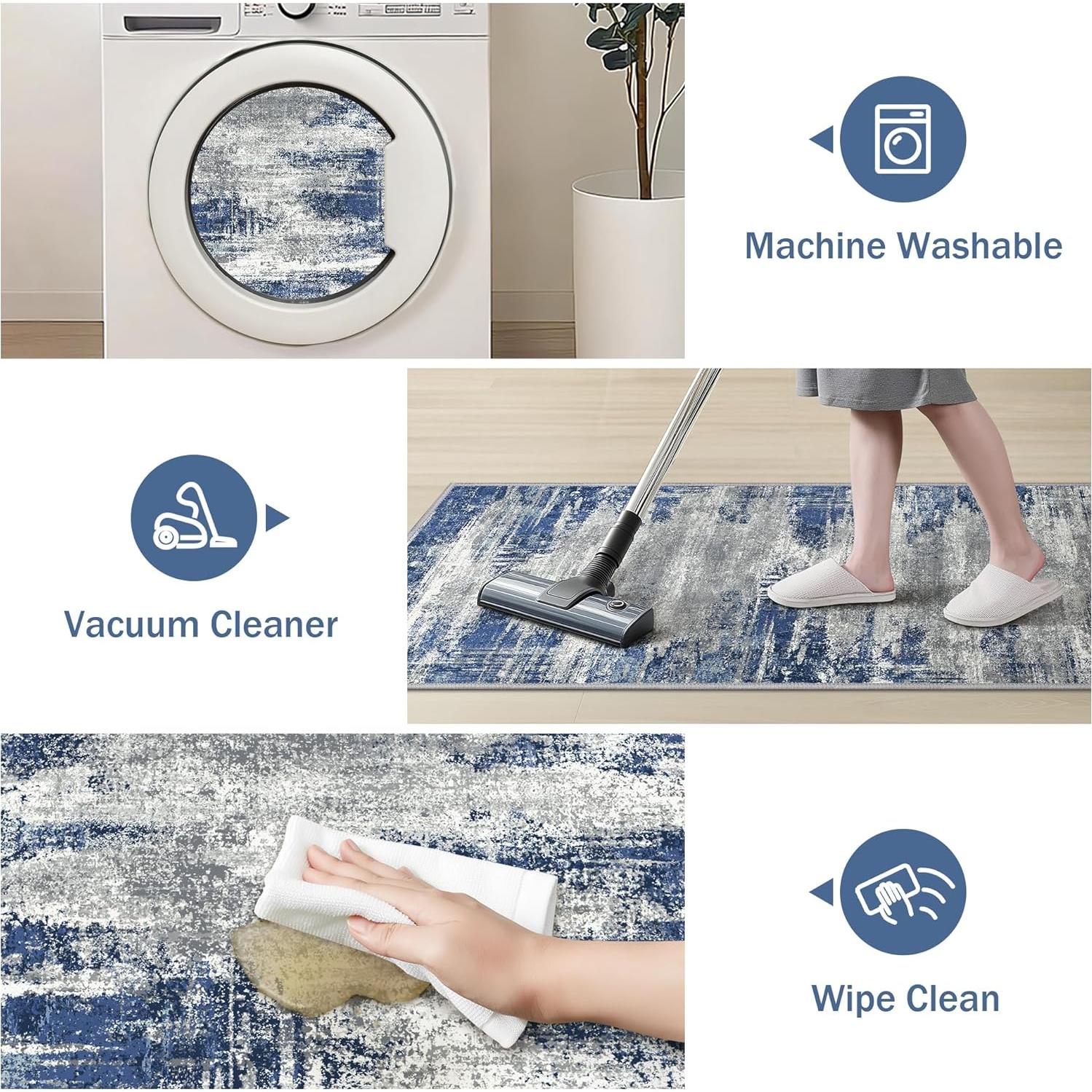 Alfombrillas de Cocina Antideslizantes GENIMO 3 Piezas Azul y Marfil