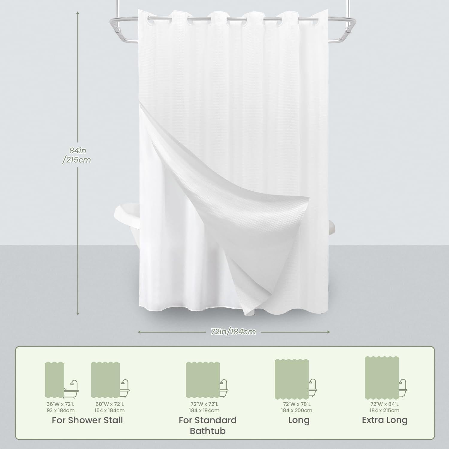 Cortina de Ducha INHOUSOLU 72x84" Sin Ganchos 100% Poliéster